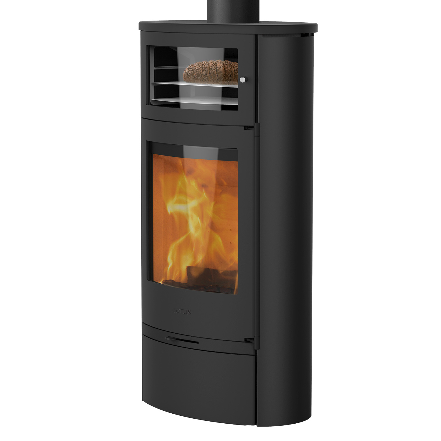 Lotus Jubilee 35 Kaminofen Schwarz mit Warmhaltefach, RR hinten od. RR oben