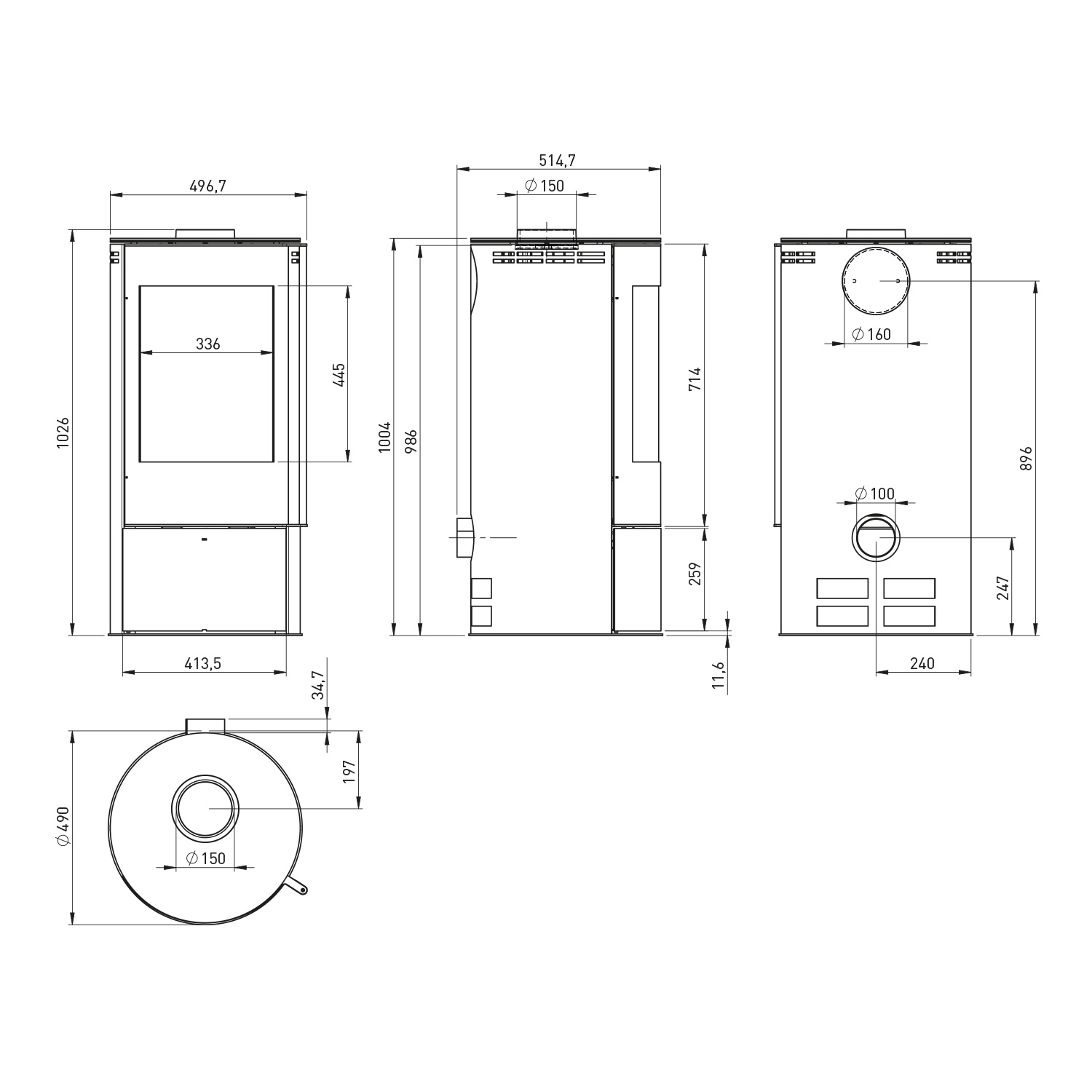 Fireplace Elite Angerona Kaminofen Stahl Schwarz mit Abdeckplatte Glas