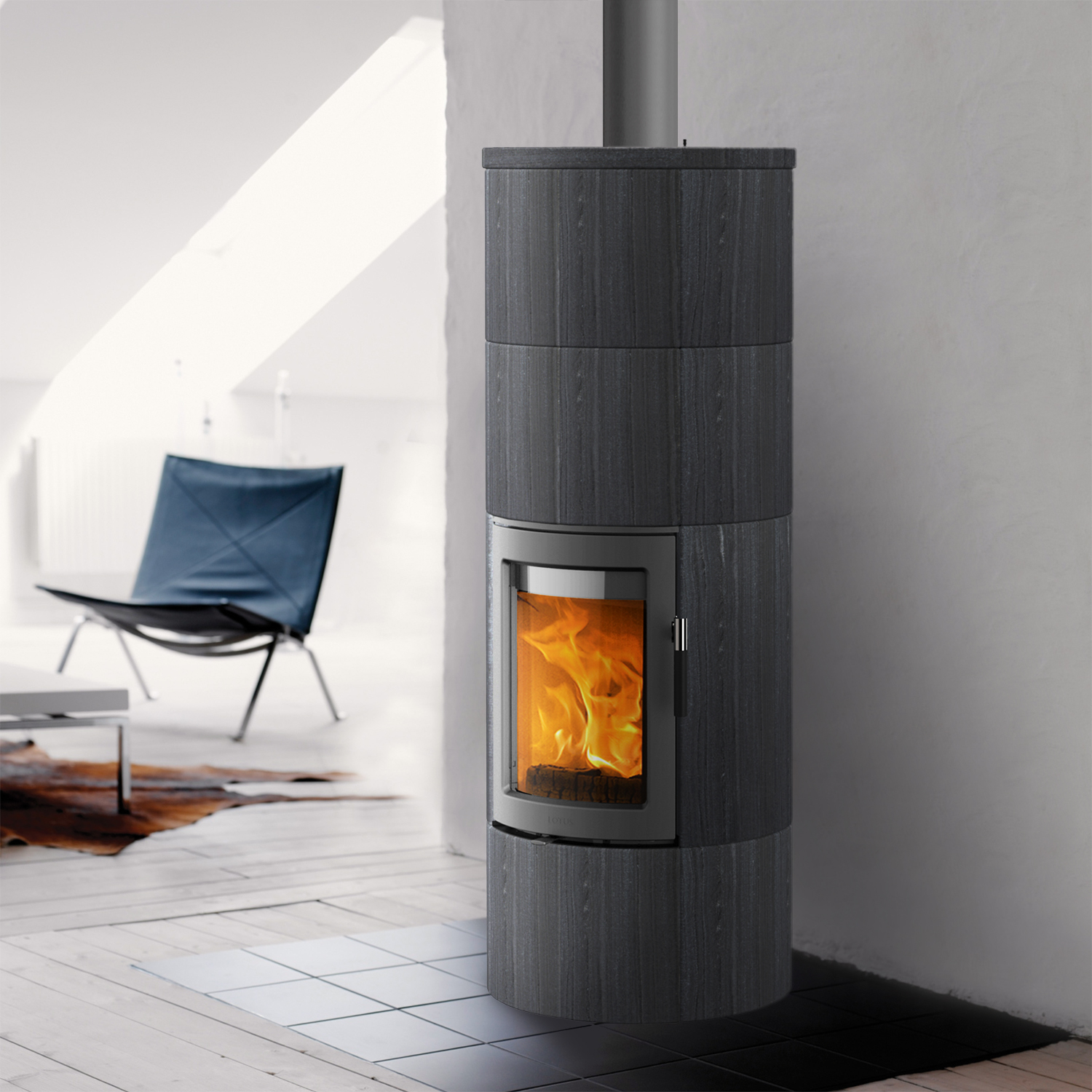 Lotus Maestro 2 Kaminofen Indian Night, Tür Grau, Rauchabgang oben