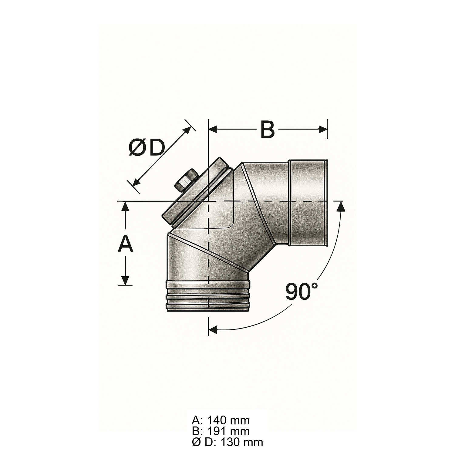 Schiedel PRIMA PLUS Bogen 90° Ø130 mm mit Revisionsverschluss für Öl/Gas einwandig matt