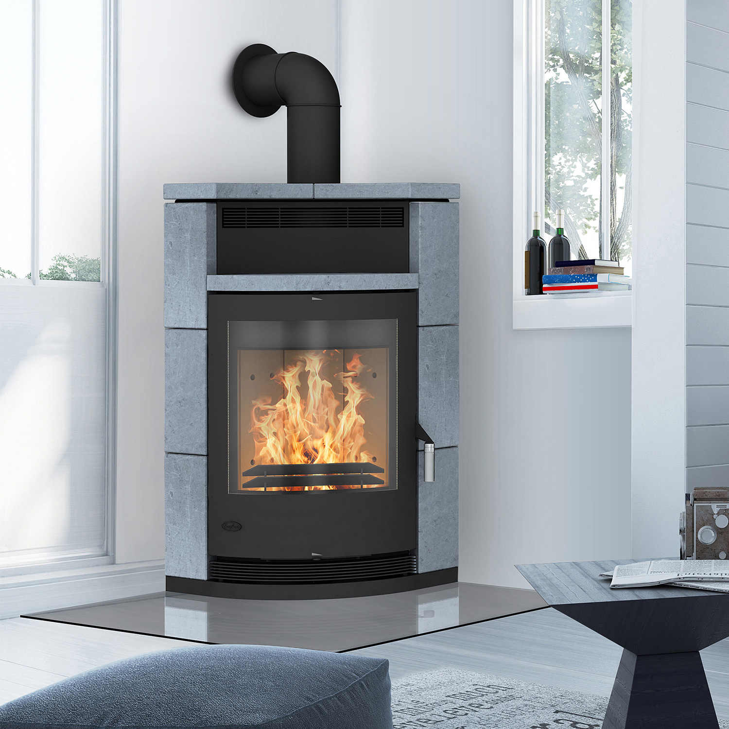 Fireplace Lyon Eckkaminofen Stahl Schwarz | Speckstein Fireplace Lyon Eckkaminofen Stahl Schwarz | Speckstein