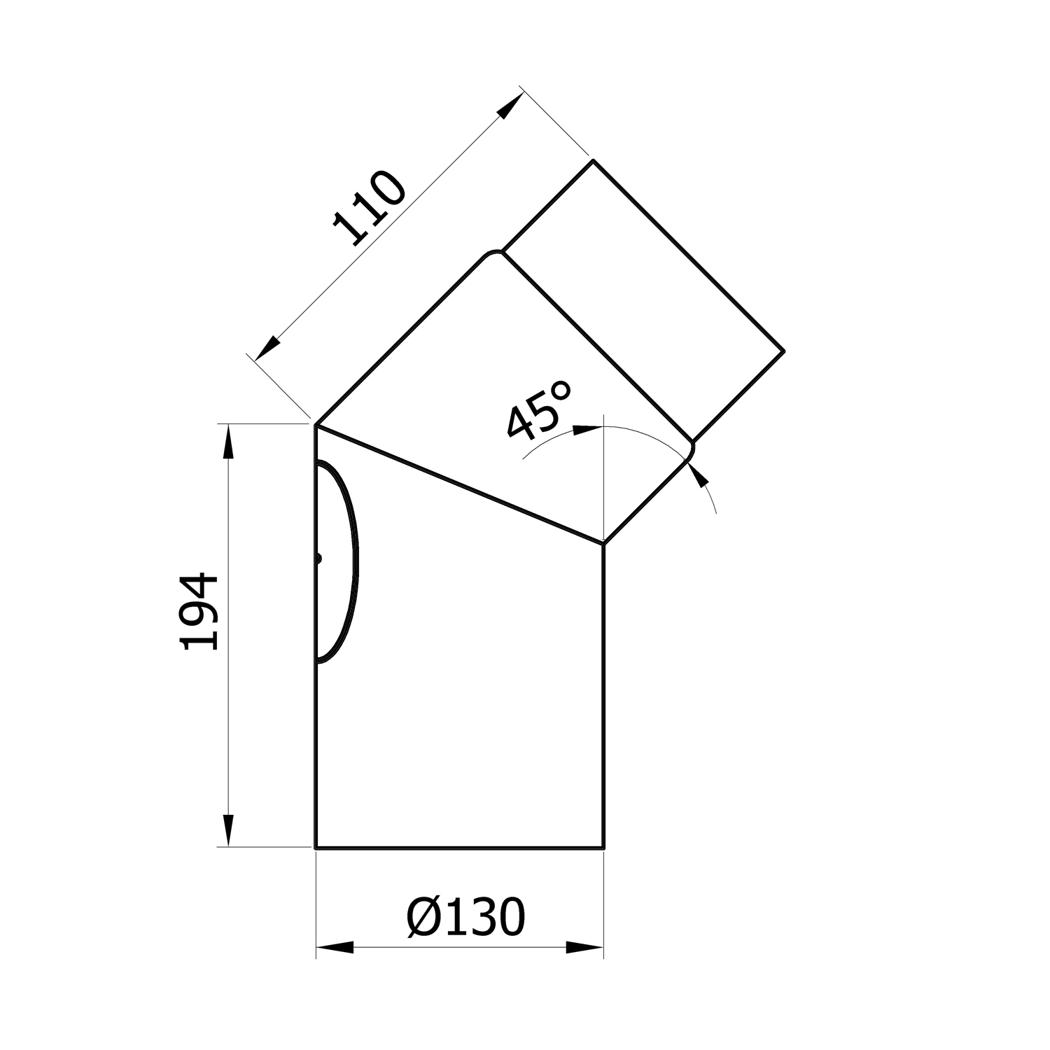 Raik Basic Rauchrohrbogen 130mm schwarz 45° mit Tür für Rauchrohr / Ofenrohr