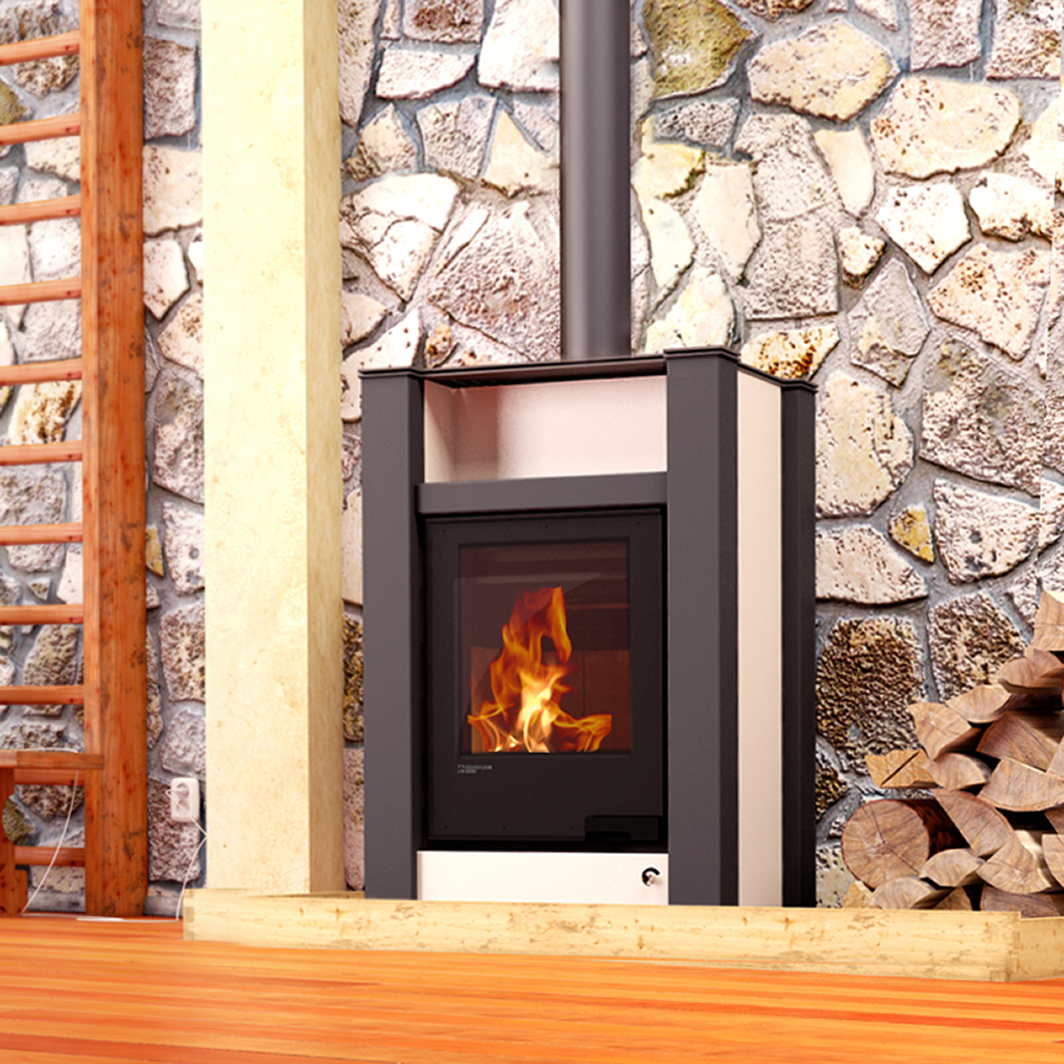 Aquaflam Vario Lend Basic Wasserführender Kaminofen Creme 11/5 kW