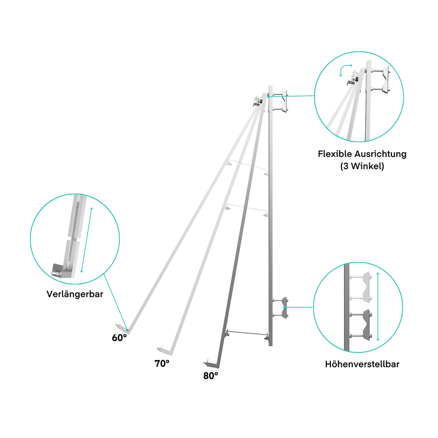 Yuma Verstellbare Balkonhalterung 60-80 Grad für Balkonkraftwerk in Silber Yuma Verstellbare Balkonhalterung 60-80 Grad für Balkonkraftwerk in Silber