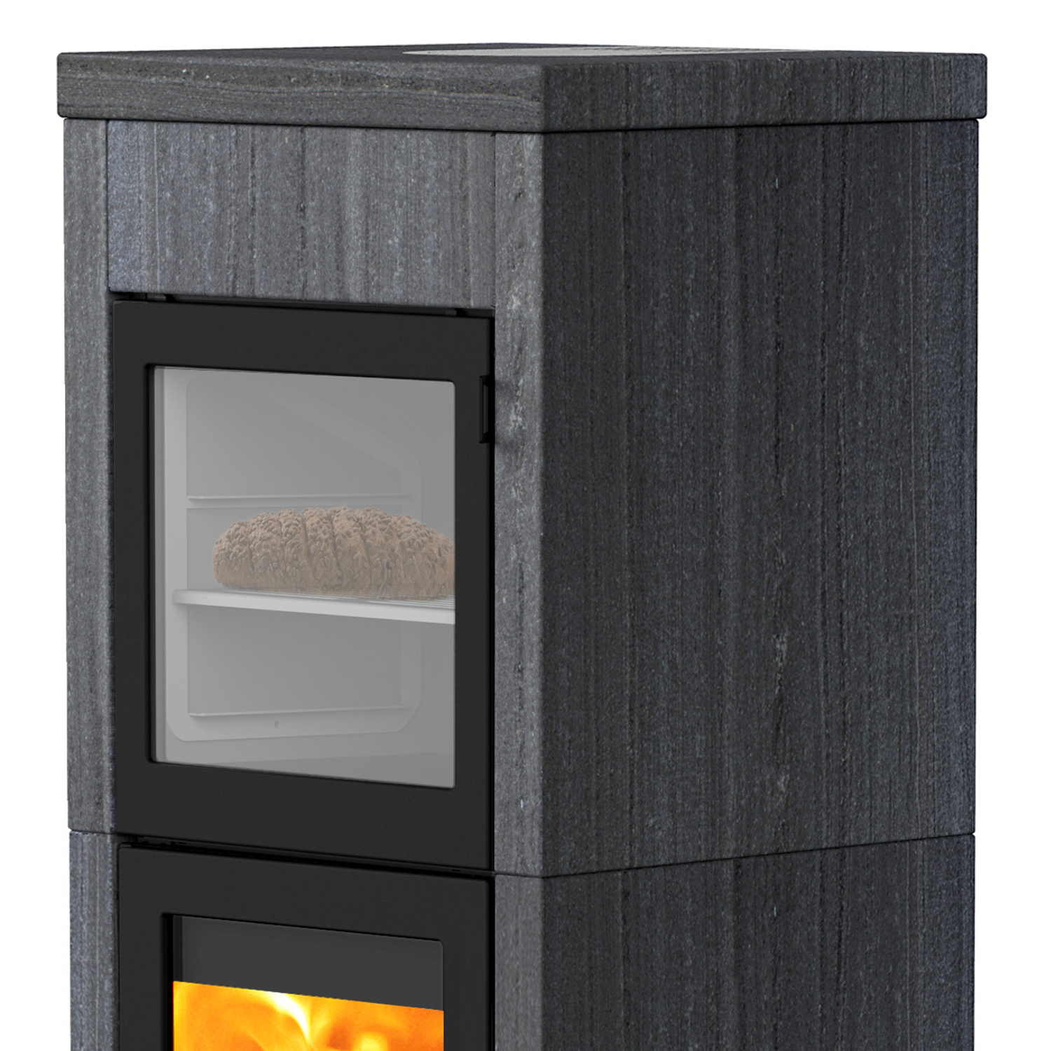 Lotus QM40 Kaminofen Indian Night / Tür Schwarz mit Backfach, Rauchabgang oben