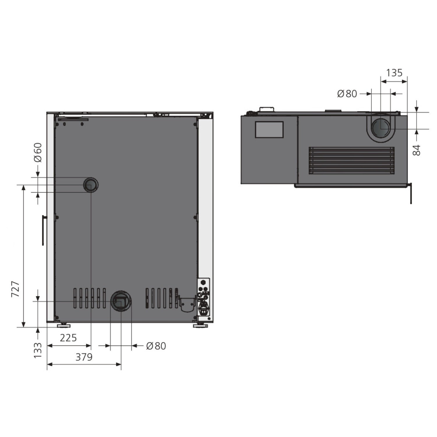 Oranier Boreas II Pelletofen Stahl Schwarz / Sintered Stone Schiefer, Rauchrohr hinten Oranier Boreas II Pelletofen Stahl Schwarz / Sintered Stone Schiefer, Rauchrohr hinten