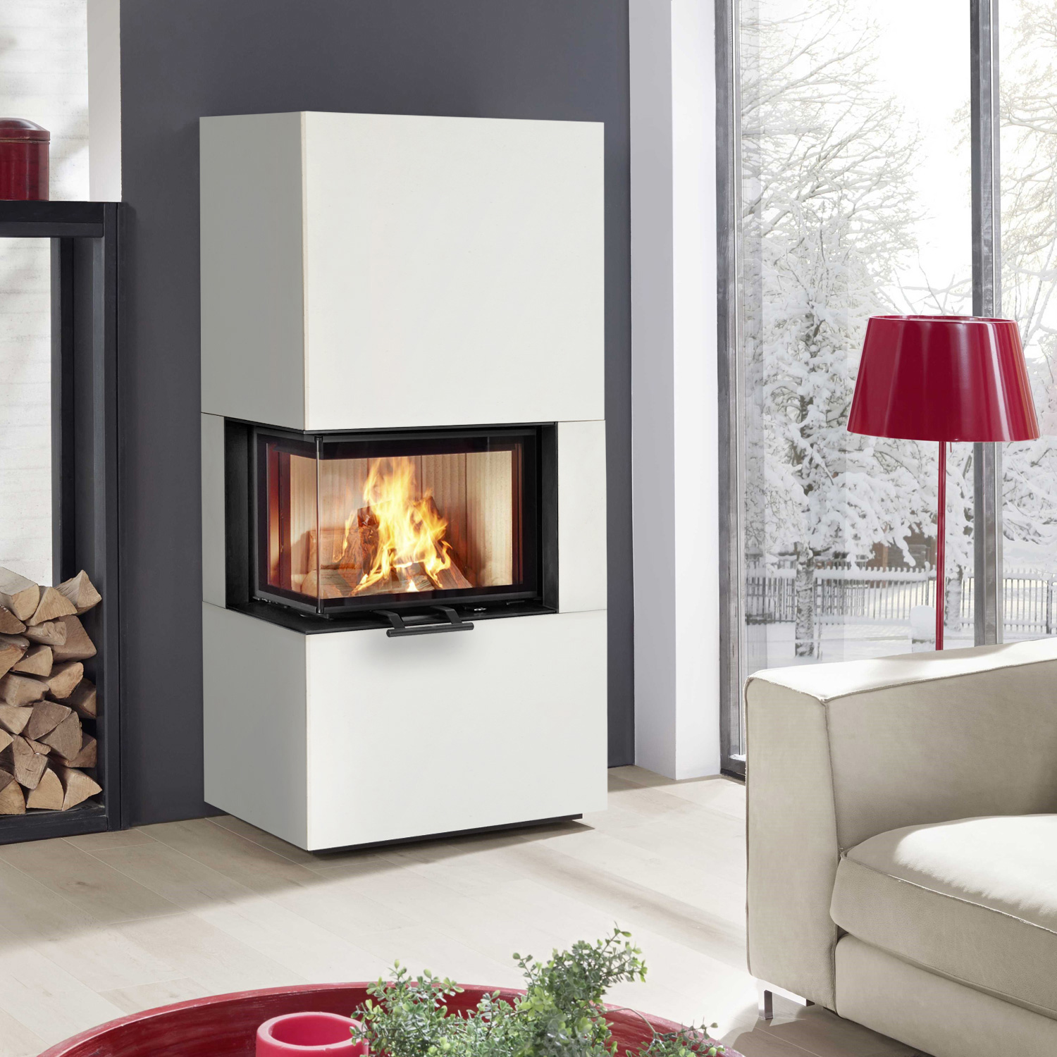 Olsberg Osorno L TopStone Kaminofen Kalkstein beige teramo natura, links