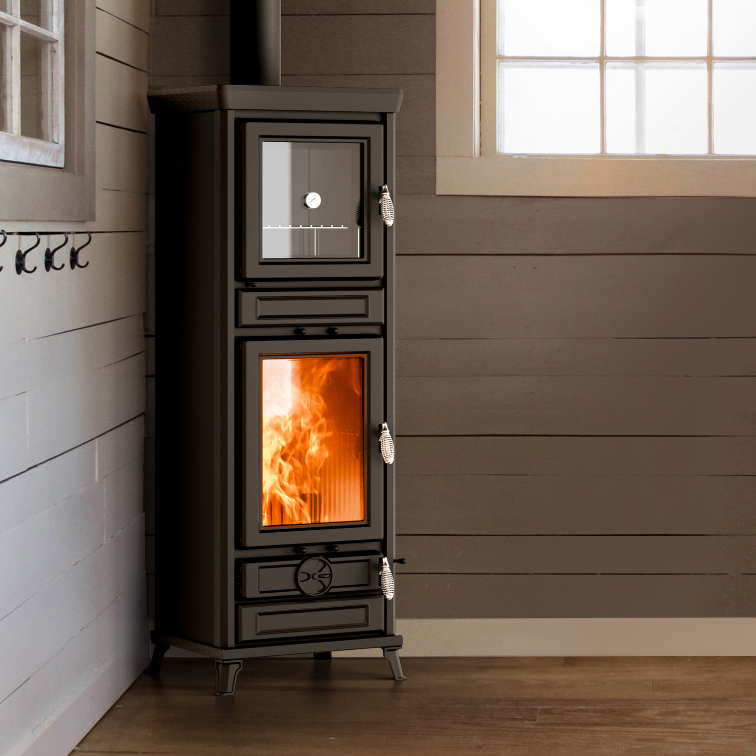 Thermorossi Anna Evo Easy Kaminofen Anthrazitgrau mit Backfach, Auslaufmodell