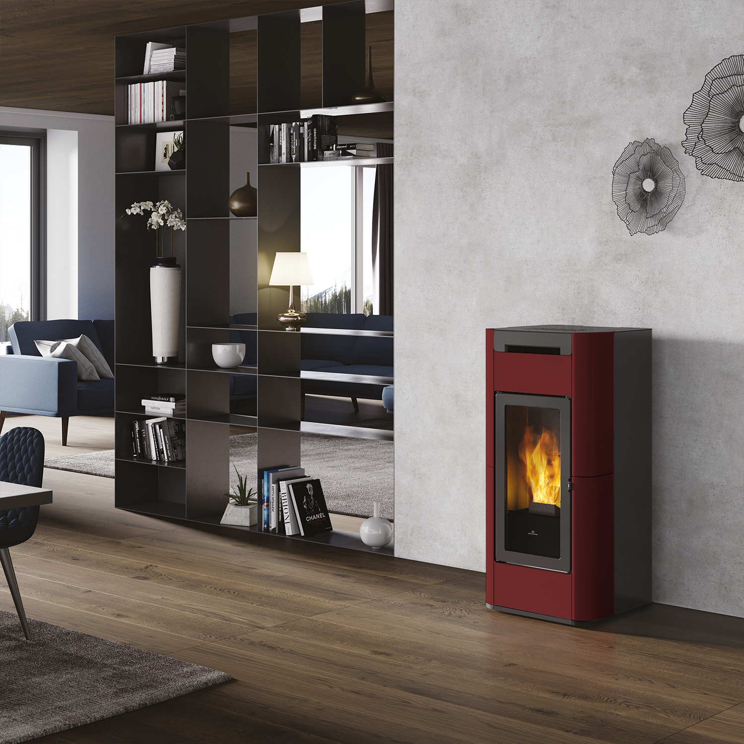 Edilkamin Tera H 30 EVO wasserführender Pelletofen Keramik Bordeaux inkl. Kit R-FX