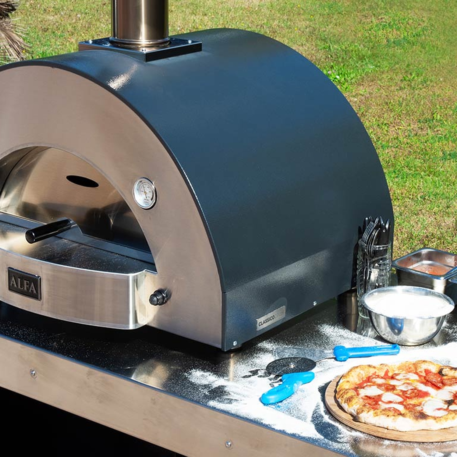 Alfa Classico 2 Pizze Gas-Pizzaofen schiefergrau 50 mBar