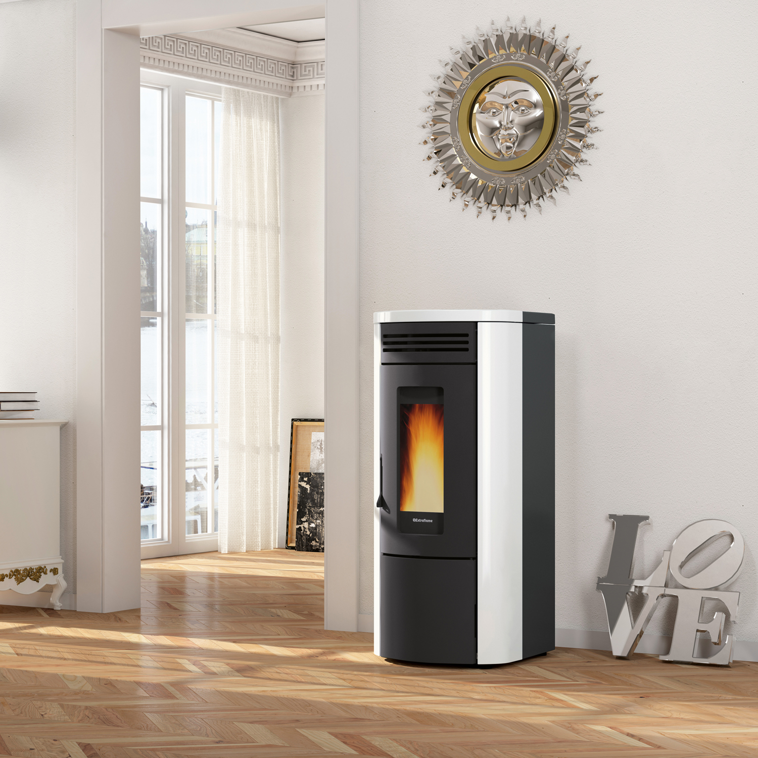 Extraflame Costanza Idro 16 wasserführender Pelletofen Weiß