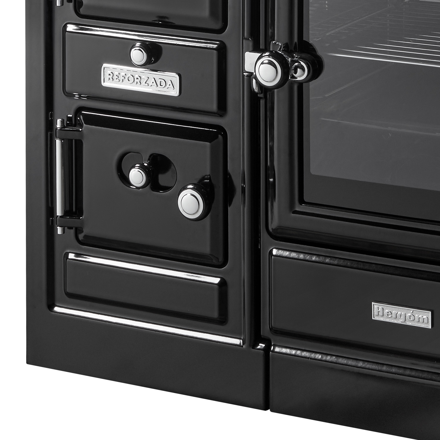 Hergom Saja 7/90 CC SE wasserführender Küchenofen Gusseisen schwarz, Herdplatte Glaskeramik, RR hinten