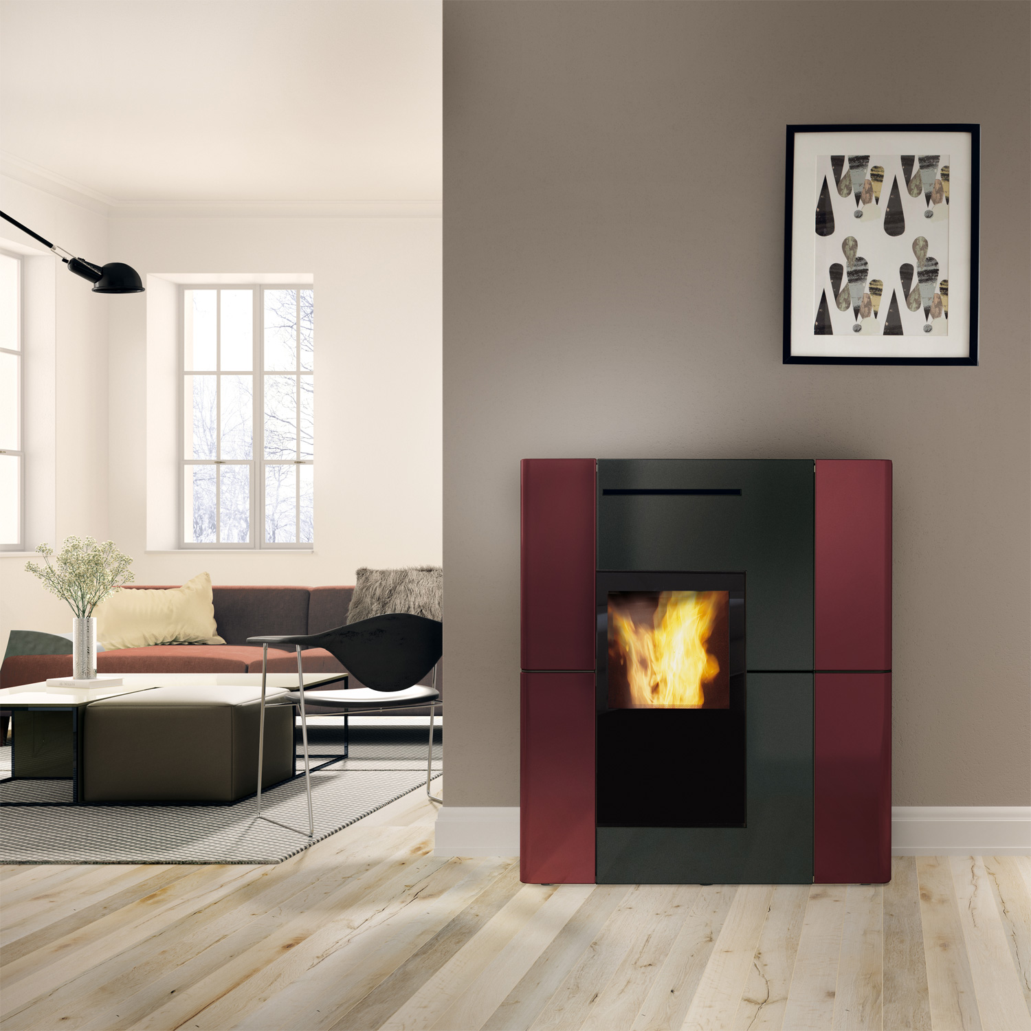 Edilkamin Blade H 23 Evo wasserführendender Pelletofen Keramik Bordeaux inkl. Kit R-FX