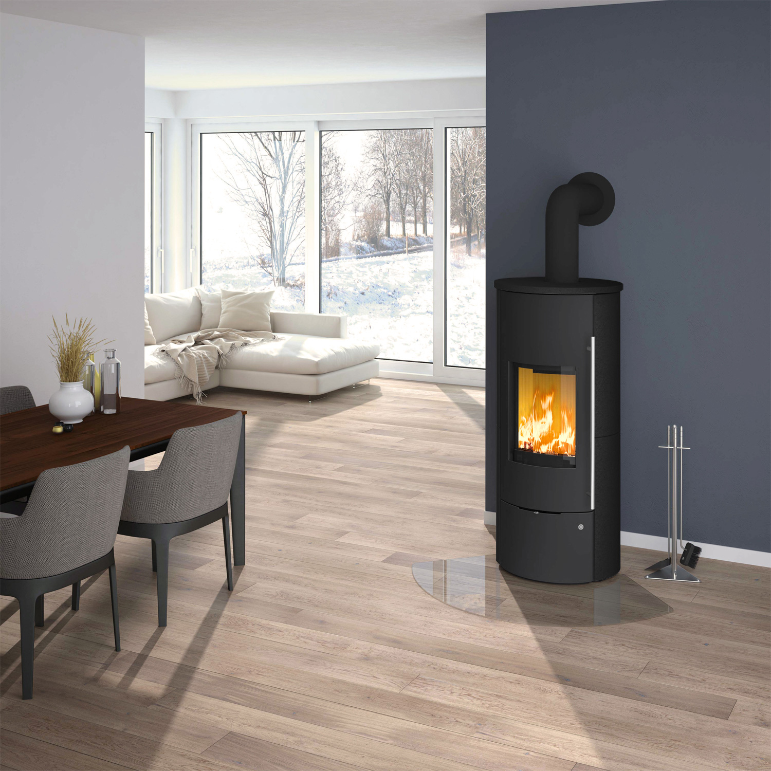 Olsberg Tolima Aqua II Compact Wasserführender Kaminofen Stahl Schwarz | Keramikverkleidung Hämatit