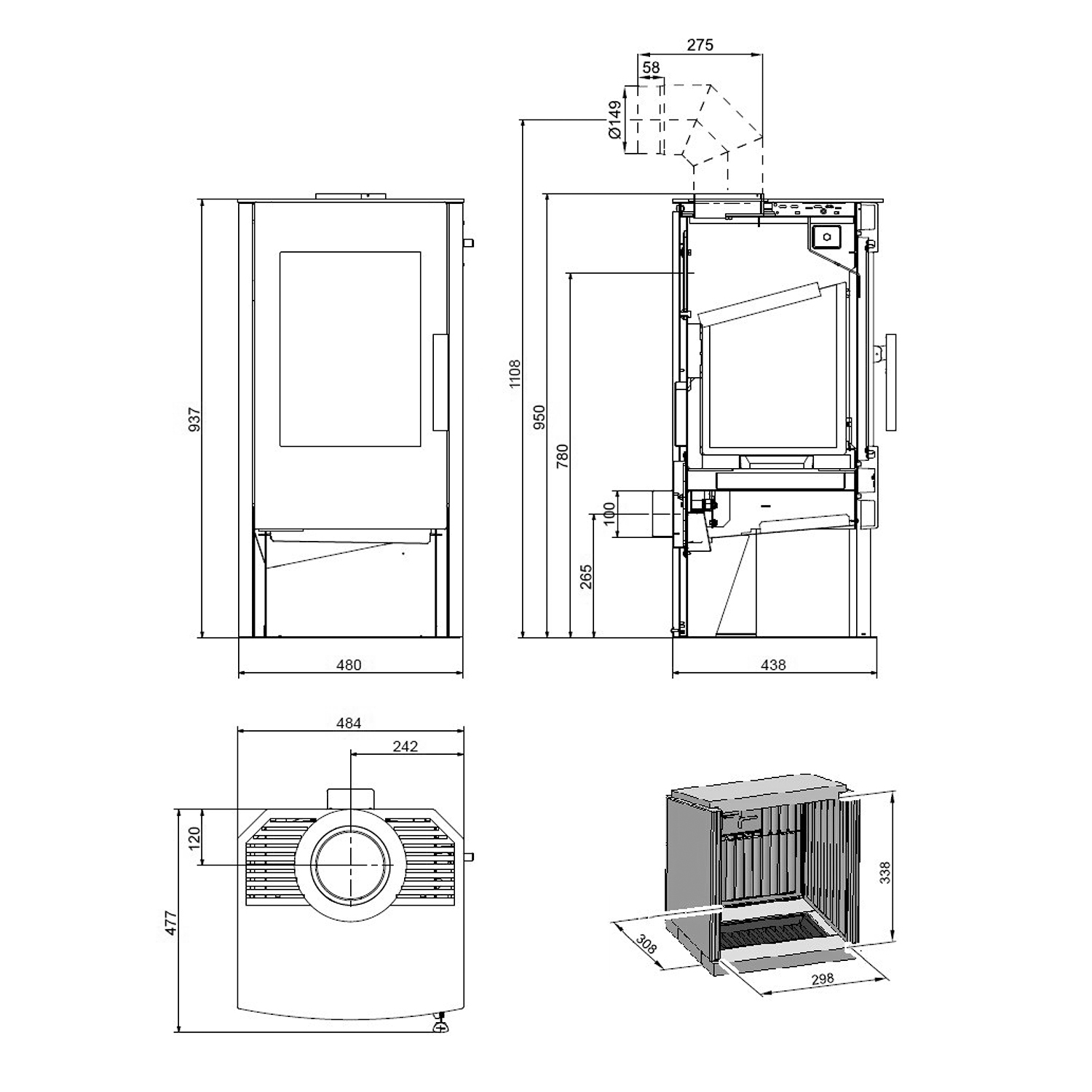 Haas+Sohn Rosenheim easy Kaminofen Perlschwarz / Stahl