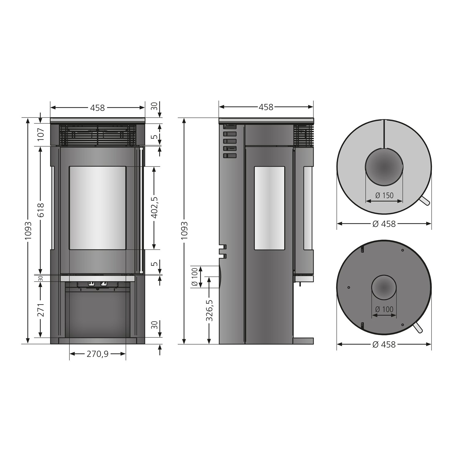 Oranier Rota TRE 2.0 Kaminofen Stahl Schwarz mit Sandstein-Abdeckplatte