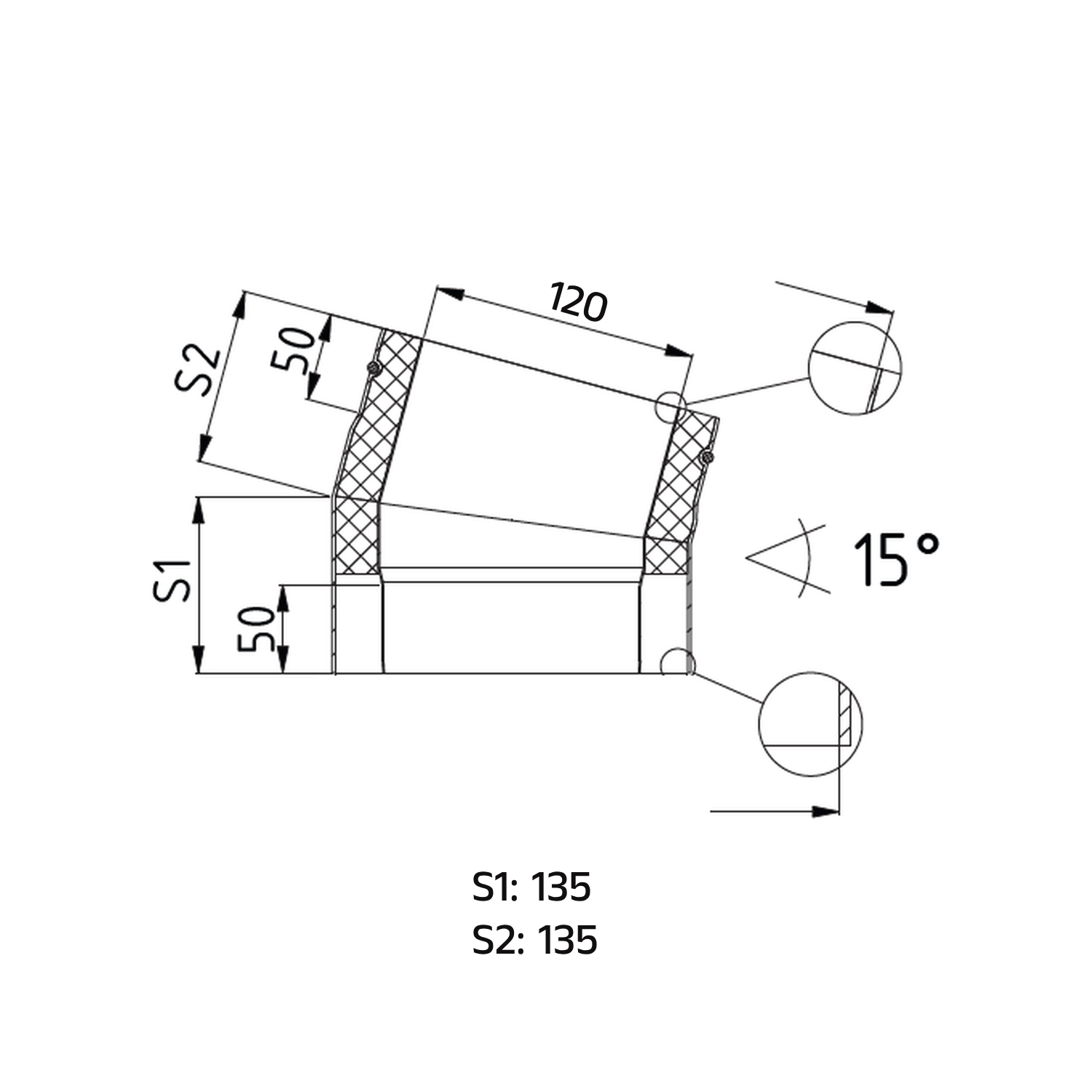 Raik Bogen LS DUO Durchmesser 120/15° eingezogen 2-tlg 135/135 mit Dichtung schwarz