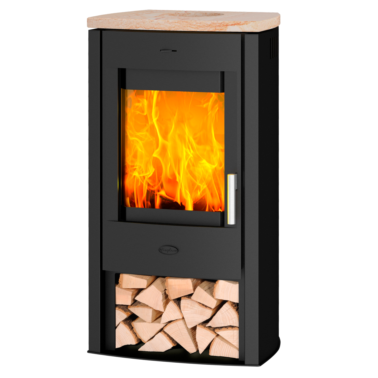 Fireplace Tuvalu Kaminofen Stahl Schwarz | Topplatte Sandstein
