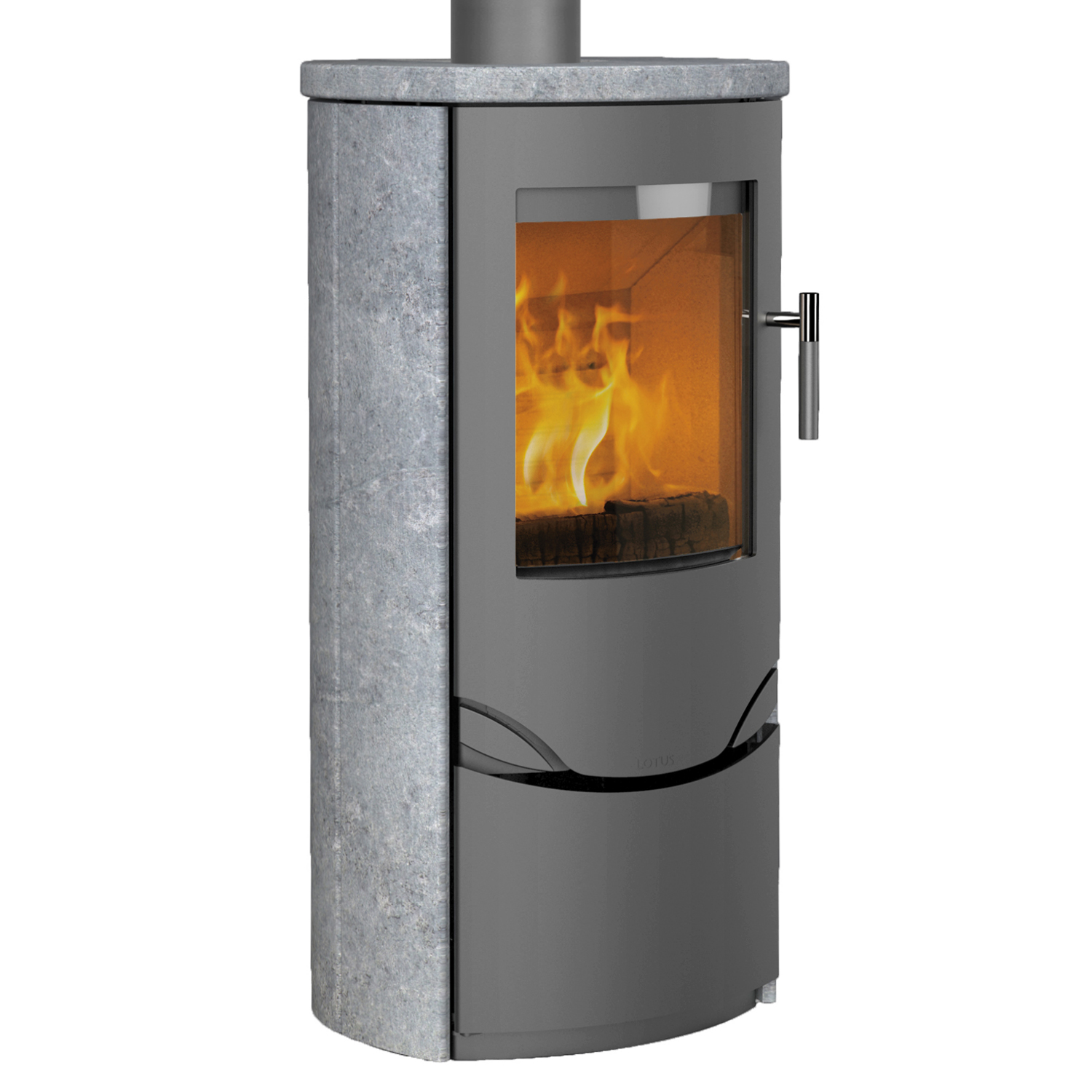 Lotus Prio 5 Kaminofen Grau/ Speckstein, RR hinten od. RR oben
