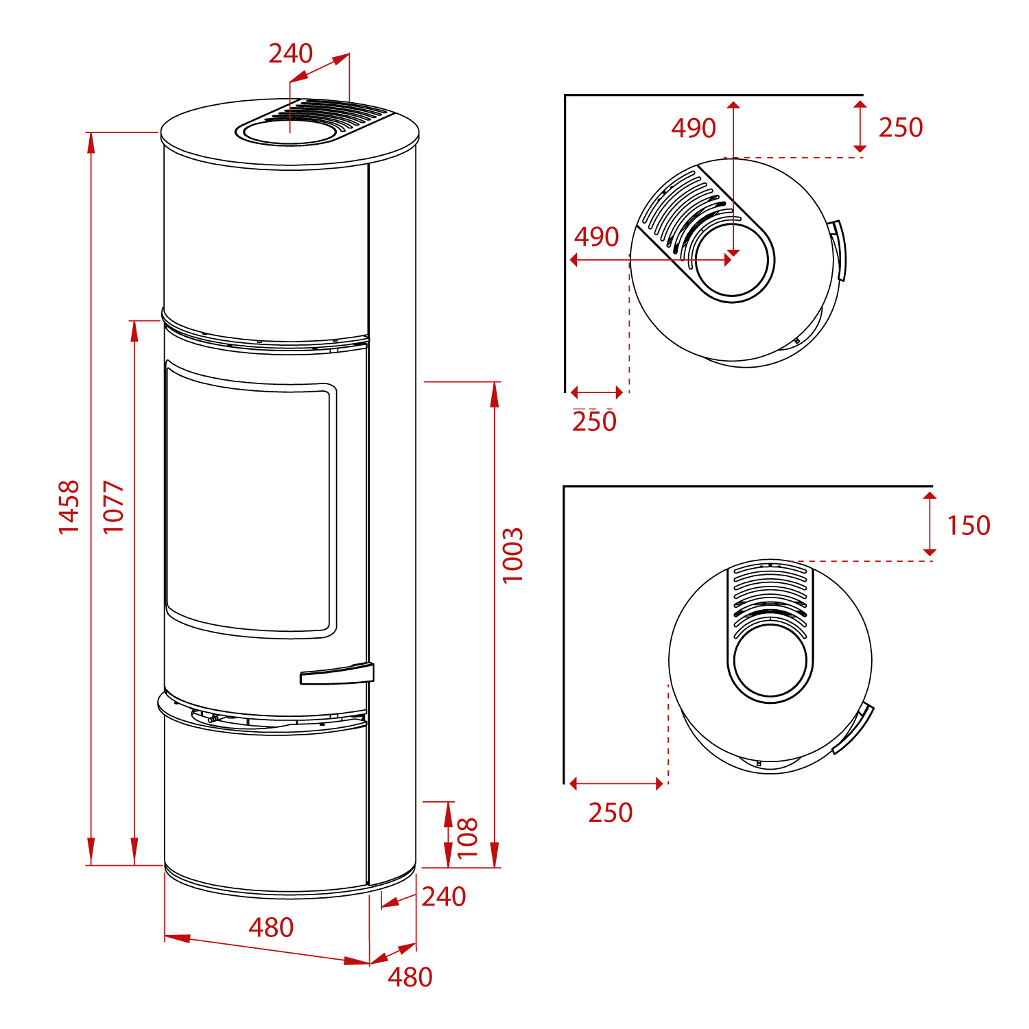 Lotus Prestige Basic Kaminofen Grau/ Speckstein, RR hinten od. RR oben / optional Griffvarianten