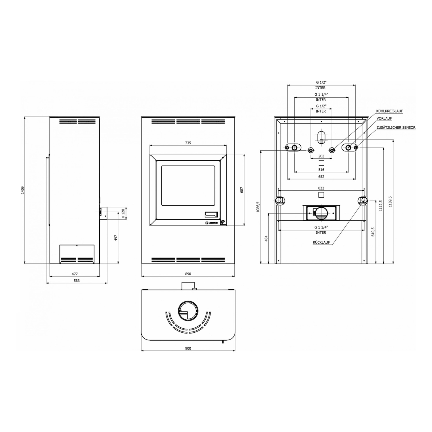 Aquaflam 25 Basic Wasserführender Kaminofen Black Aquaflam 25 Basic Wasserführender Kaminofen Black