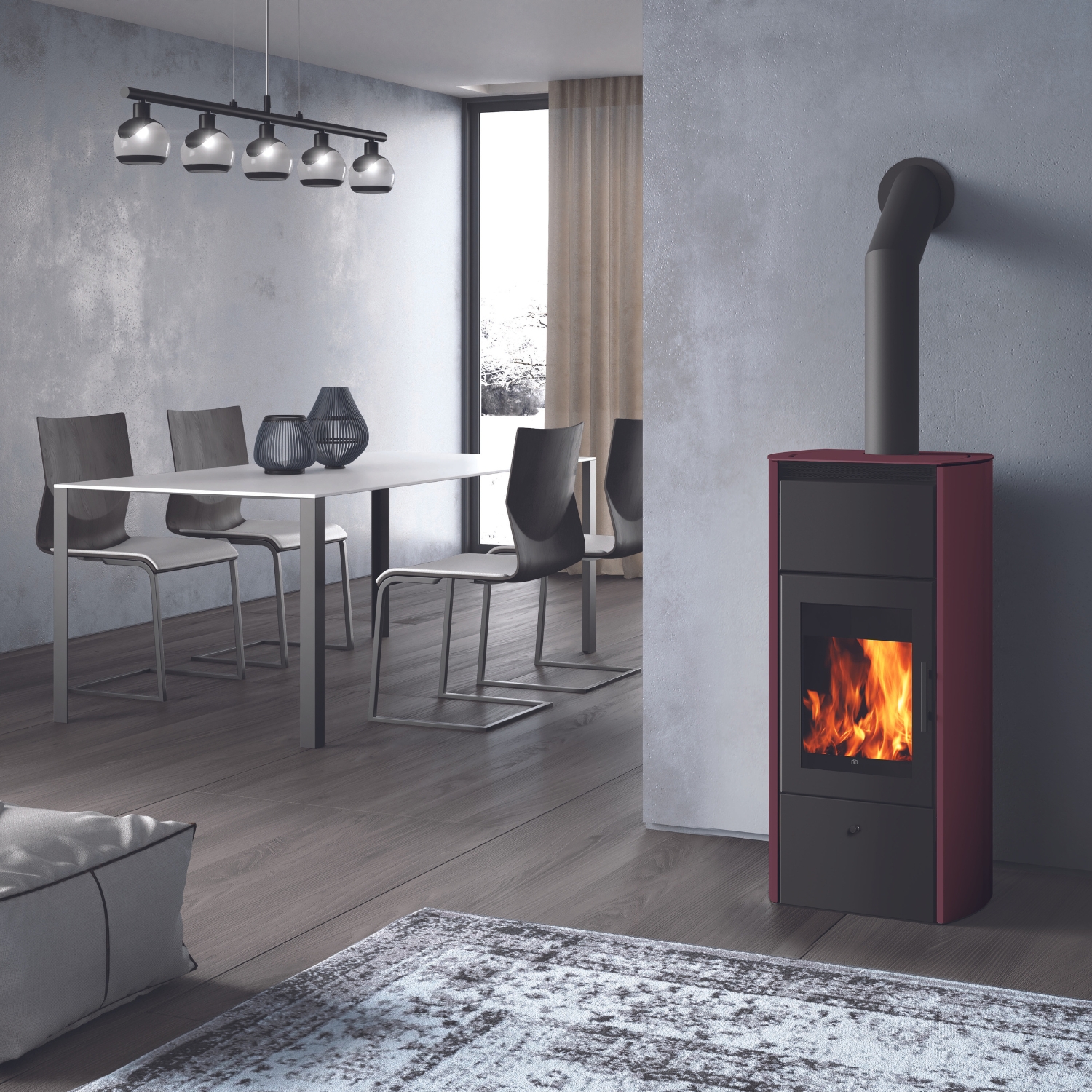 Edilkamin Flamma 14 CS Wasserführender Kaminofen Stahl Bordeaux