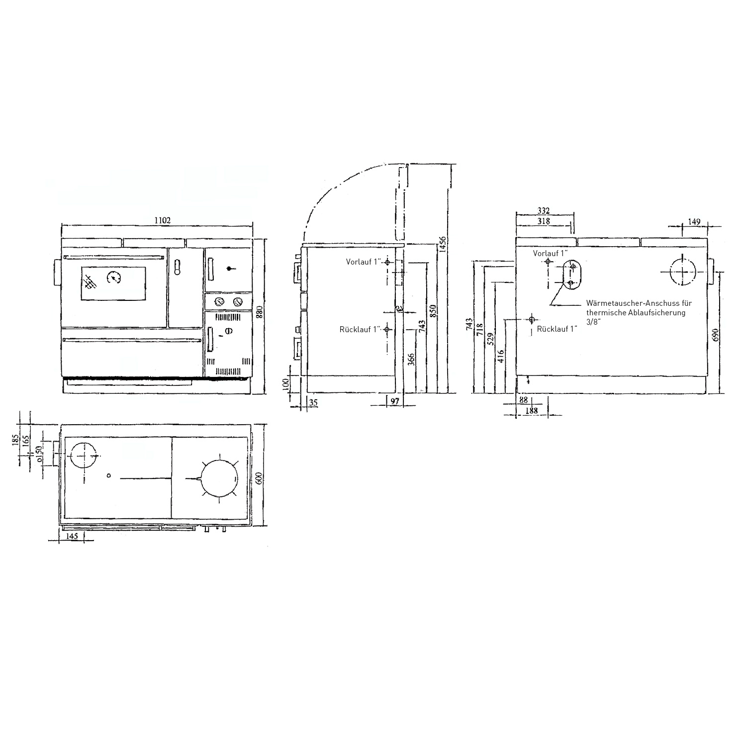 Wamsler K 178 K wasserführender Küchenherd Emailliert maron, RR links