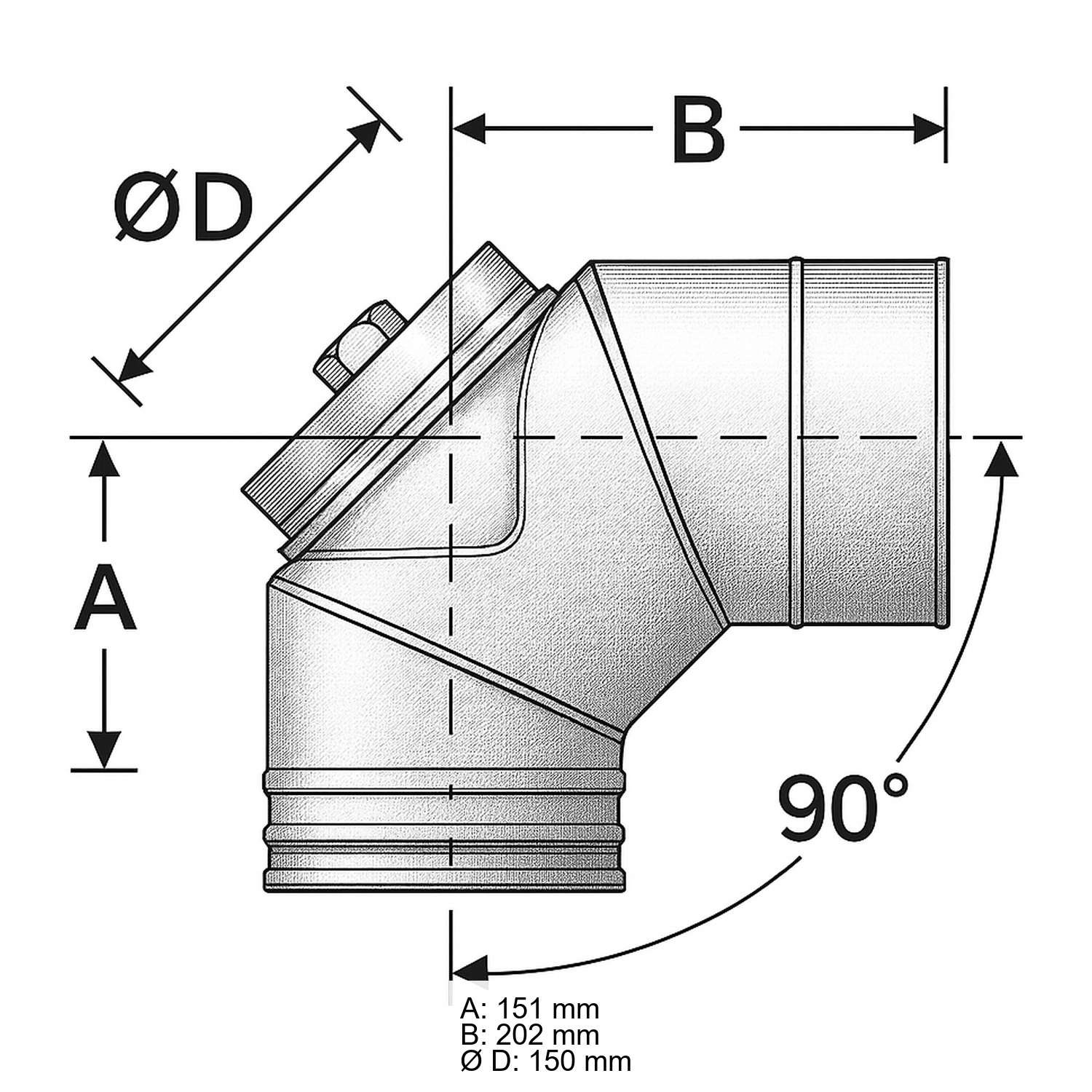 Schiedel PRIMA PLUS Bogen 90° Ø180 mm mit Revisionsverschluss für Öl/Gas einwandig matt
