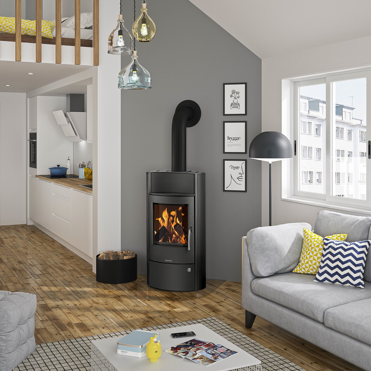 Oranier+ Pori Aqua wasserführender Kaminofen Stahl Schwarz