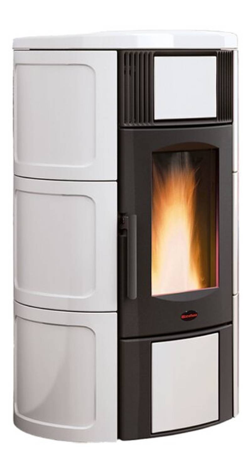 Extraflame ISIDE IDRO 5.0.16 wasserführender Pelletofen weiß - THKE/F 600 Kombi-Speicher montiert silber -Heizungsausdehnungsgefäß 80 L