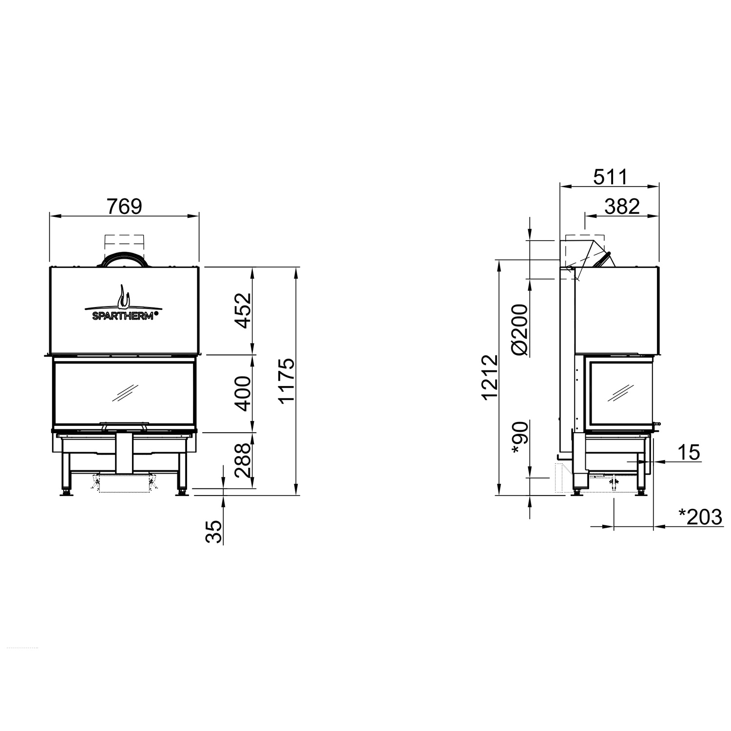 Spartherm Varia AS-3RLh Kamineinsatz 200 mm RR