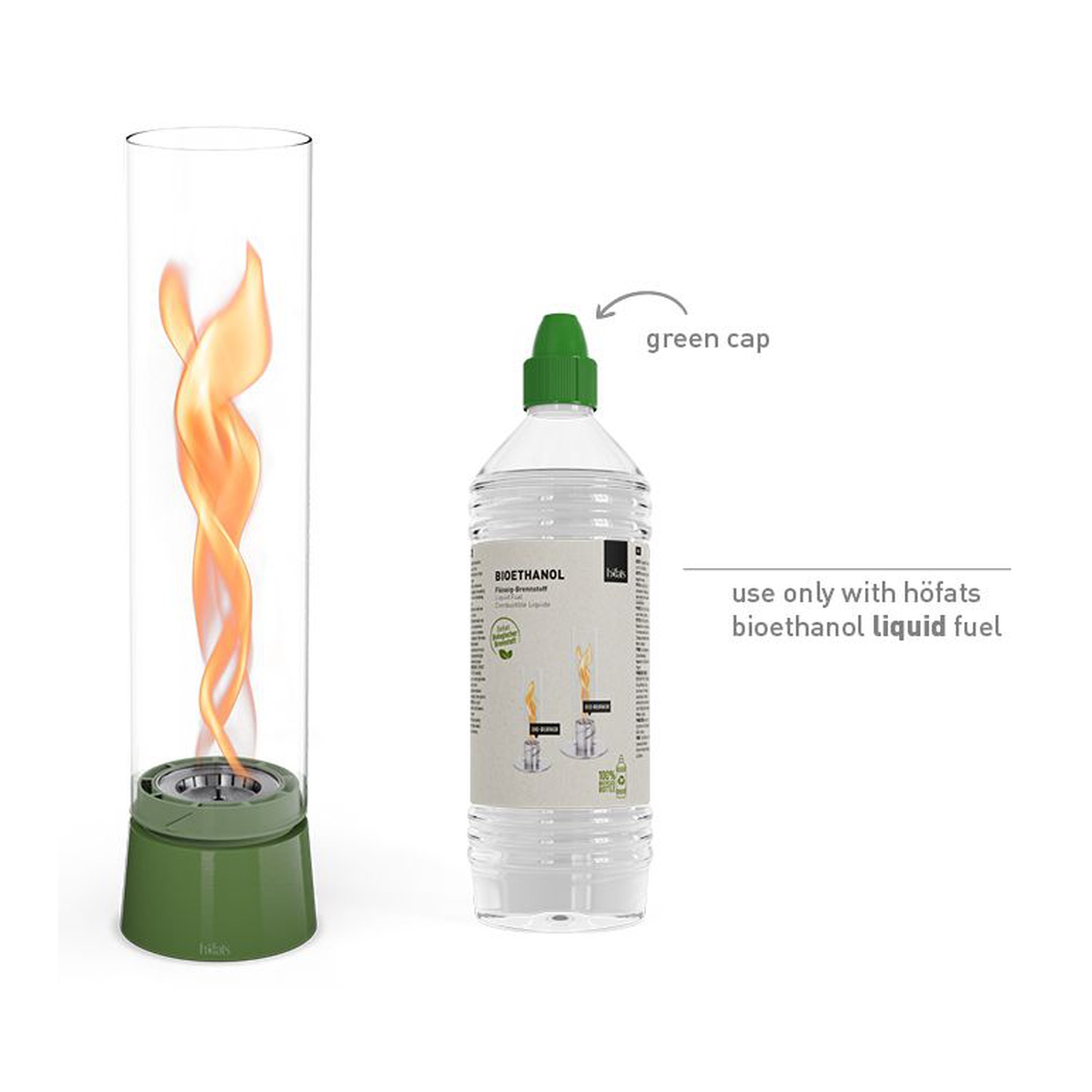höfats SPIN air 1200 Tischfeuer Emaille grün + 1 Liter Bioethanol gratis