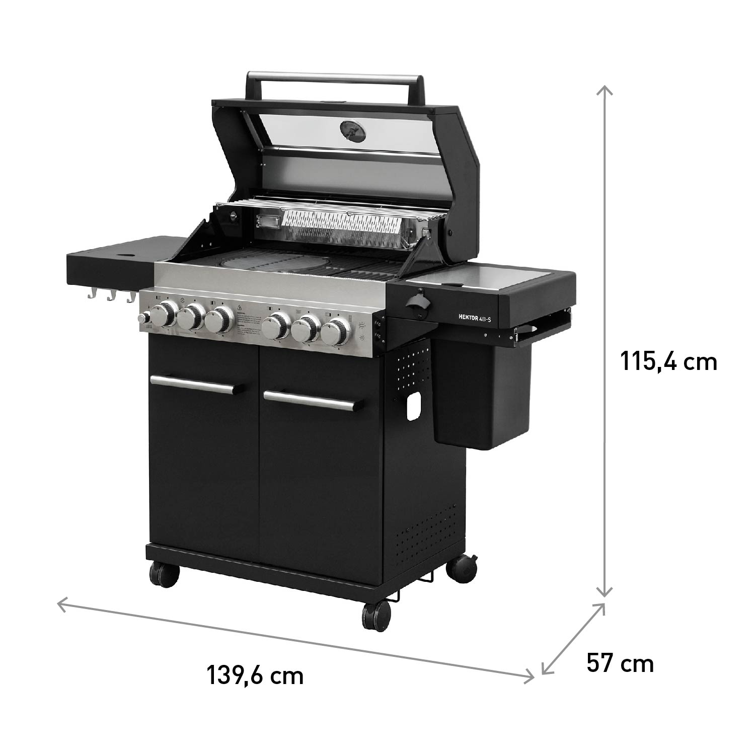 Feuergott Gas-Grillstation Hektor 4B-S All Inclusive mit Abdeckhaube, Drehspieß und 4-teiligem Grillbesteck