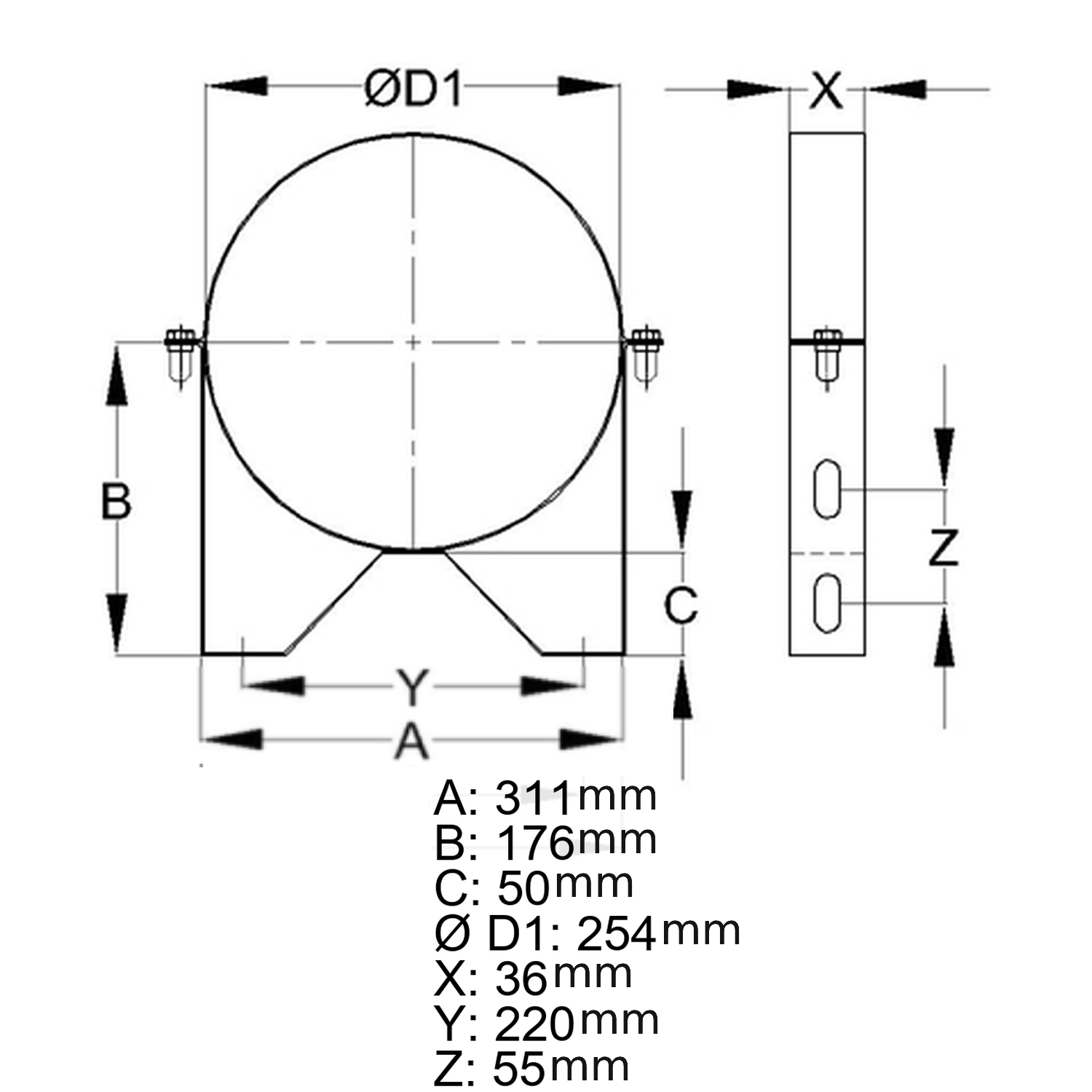 Schiedel Wandhalterung 50 mm Ø200 mm glänzend
