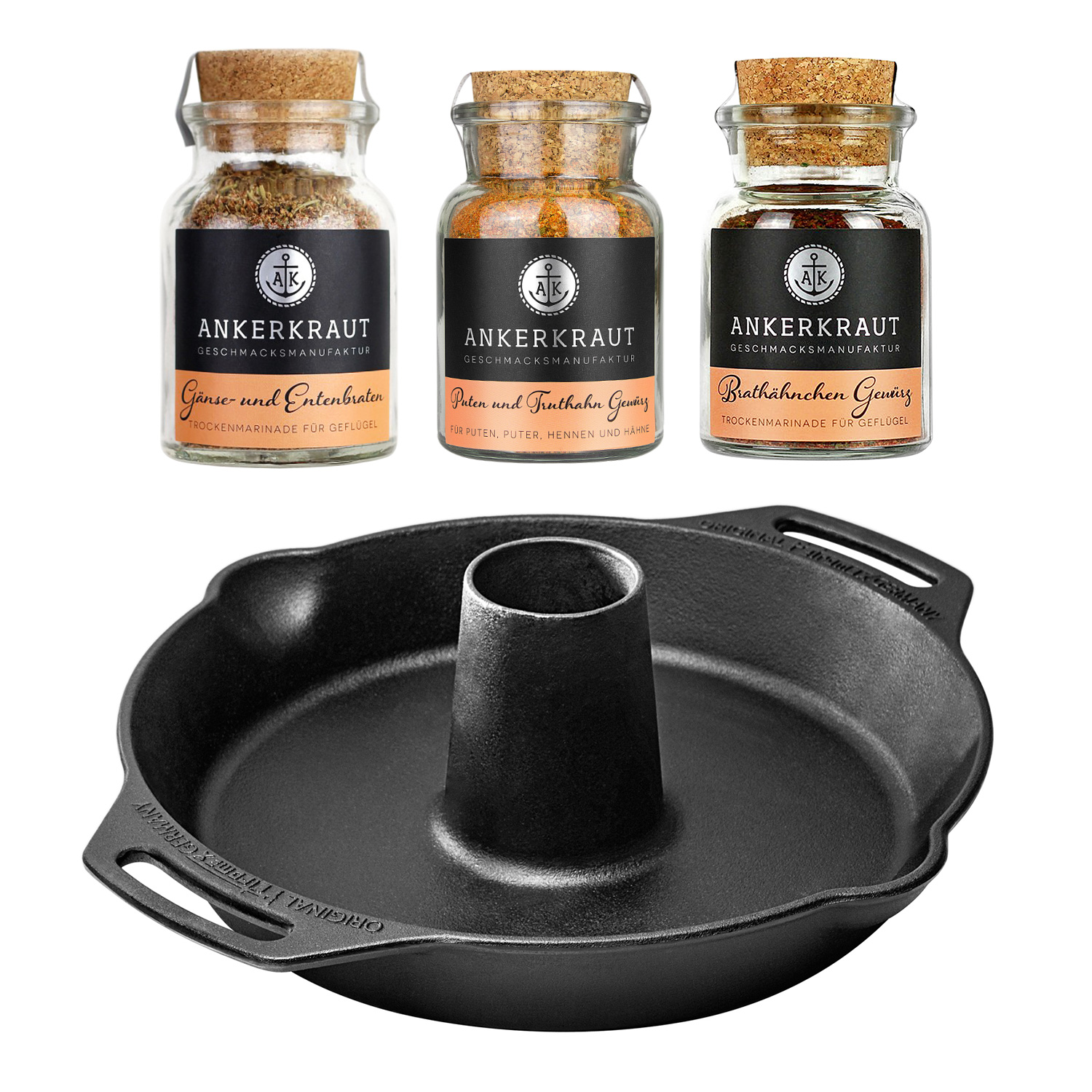 Petromax Geflügelbräter cf30 Gusseisen mit Ankerkraut Gewürzen Petromax Geflügelbräter cf30 Gusseisen mit Ankerkraut Gewürzen