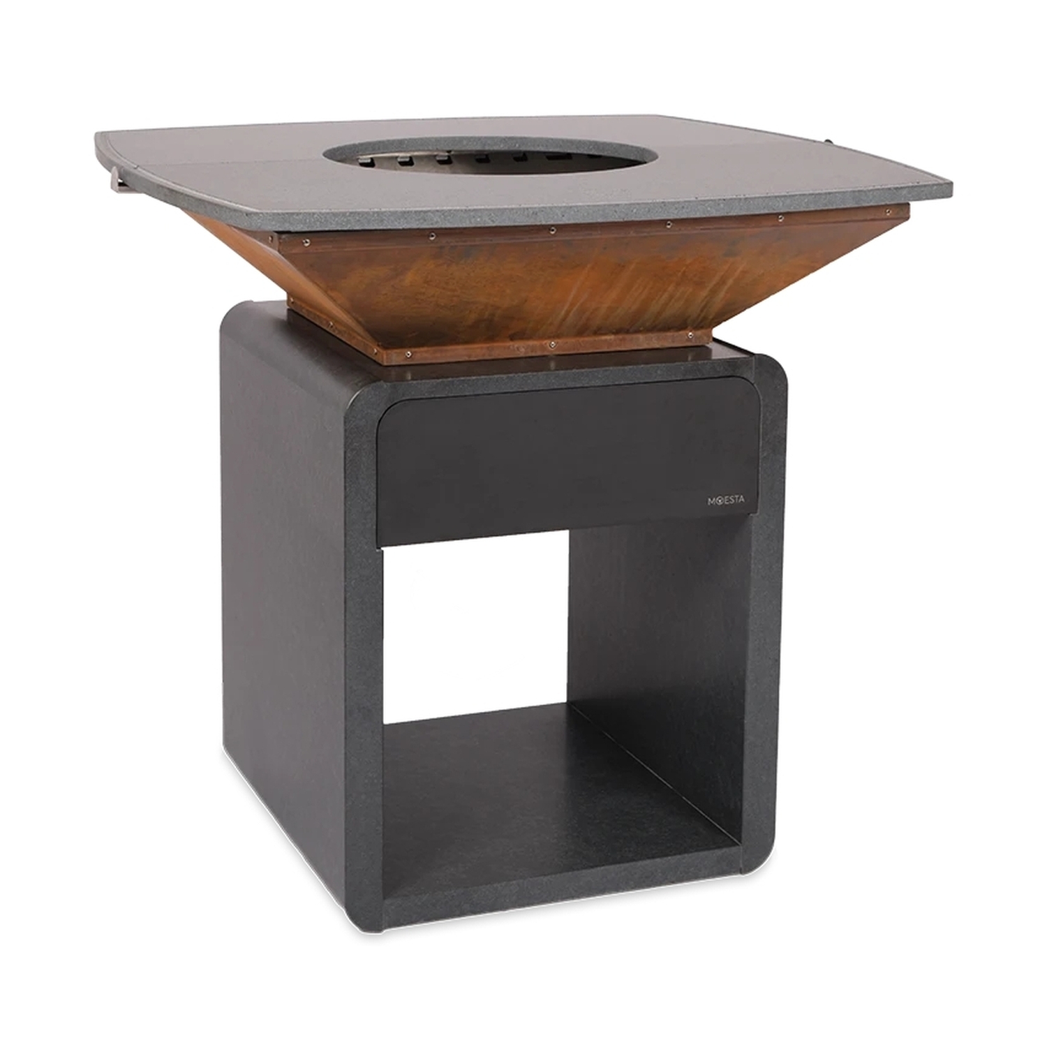 Moesta One Fireplace Naturstein Nero Assoluto mit Lavastein Grillplatte