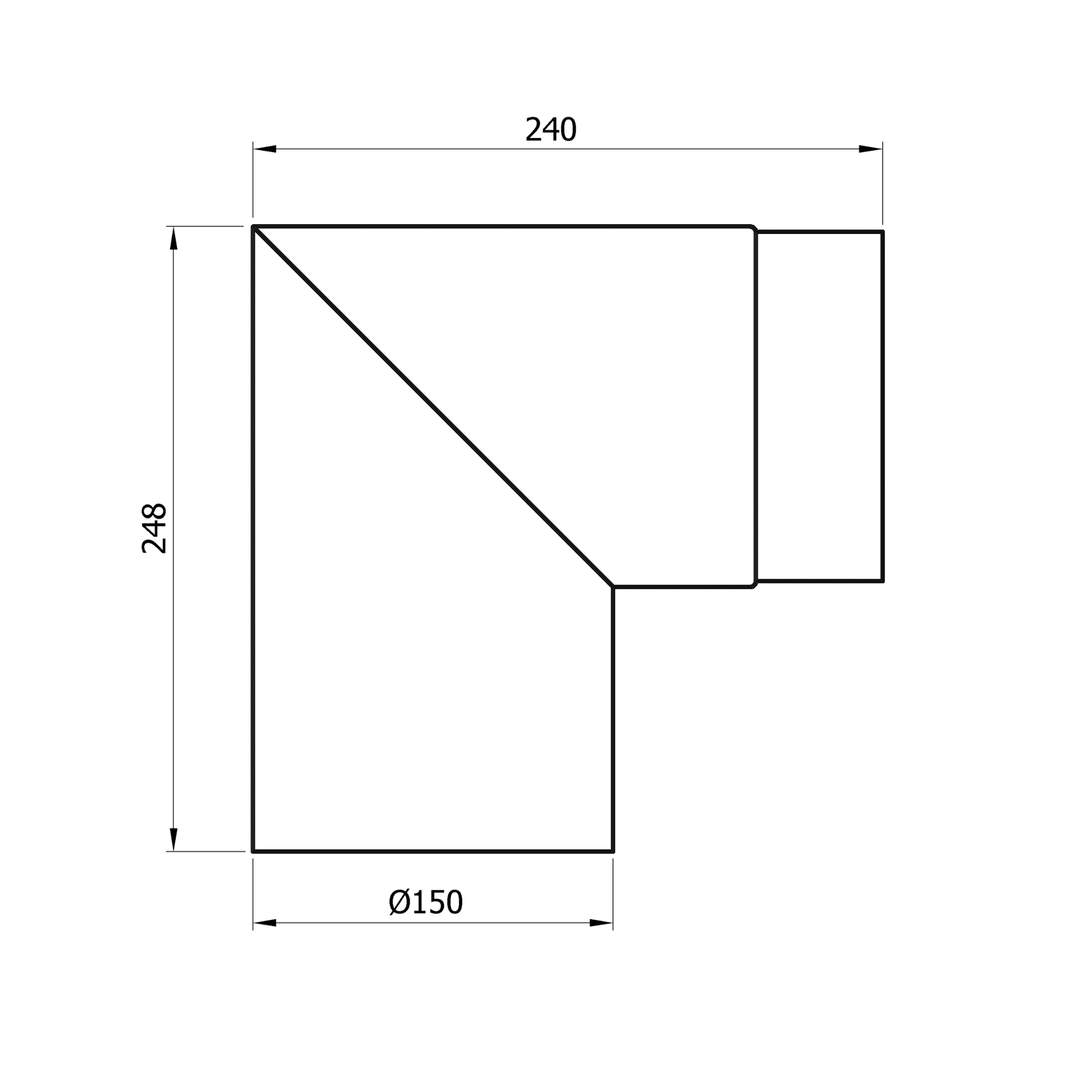 Raik Basic Rauchrohrbogen 150mm schwarz 90° 2-teilig, ohne Tür für Rauchrohr / Ofenrohr