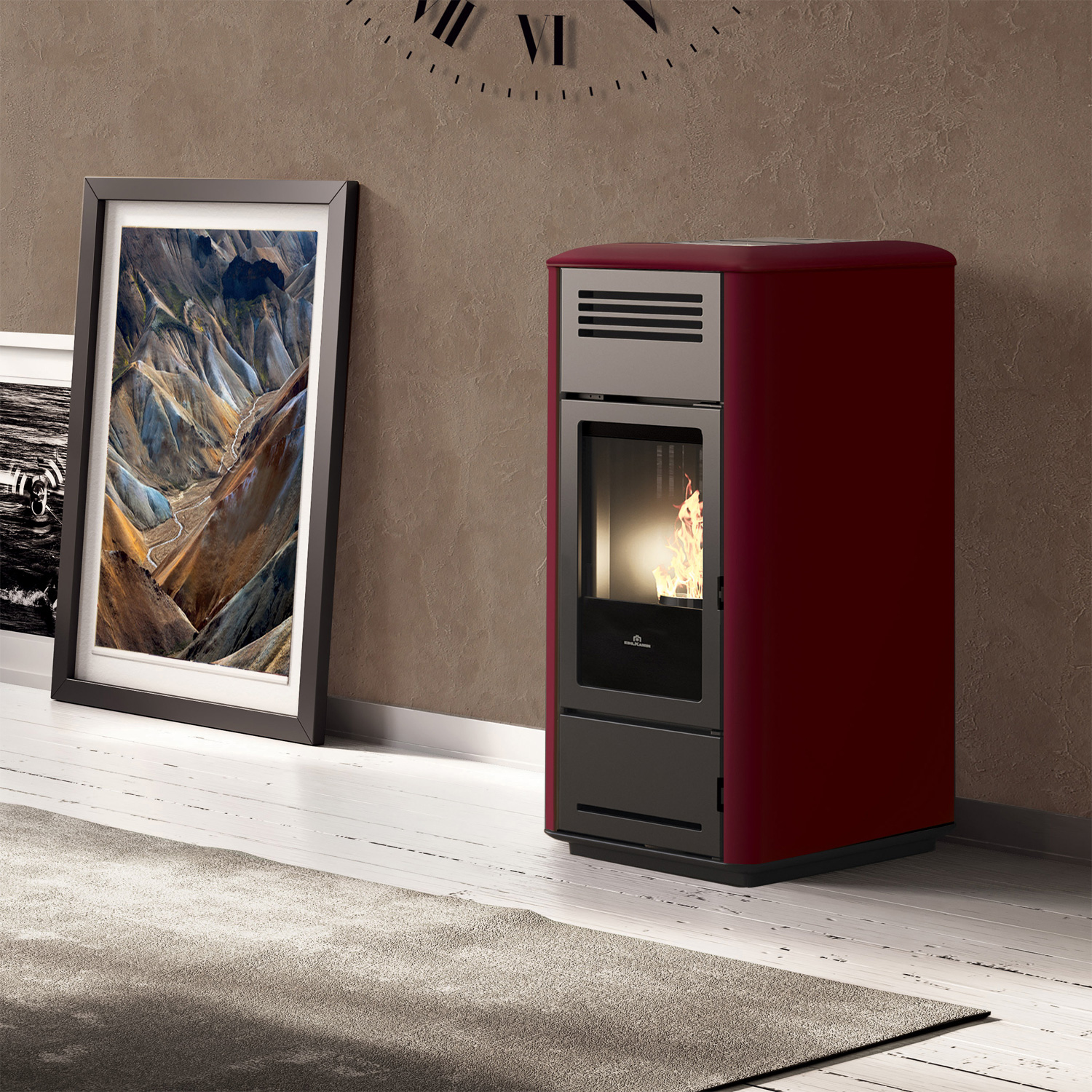 Edilkamin Milla H 15 Up Evo wasserführender Pelletofen Stahl Bordeaux