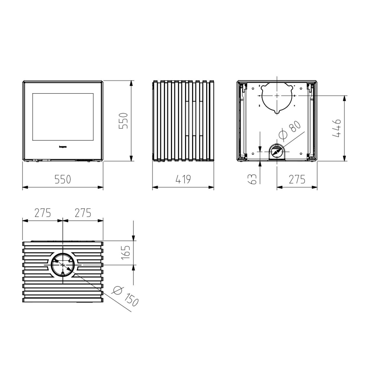 Hergom Glance MVP Kaminofen Gusseisen schwarz inkl. Wandbefestigung