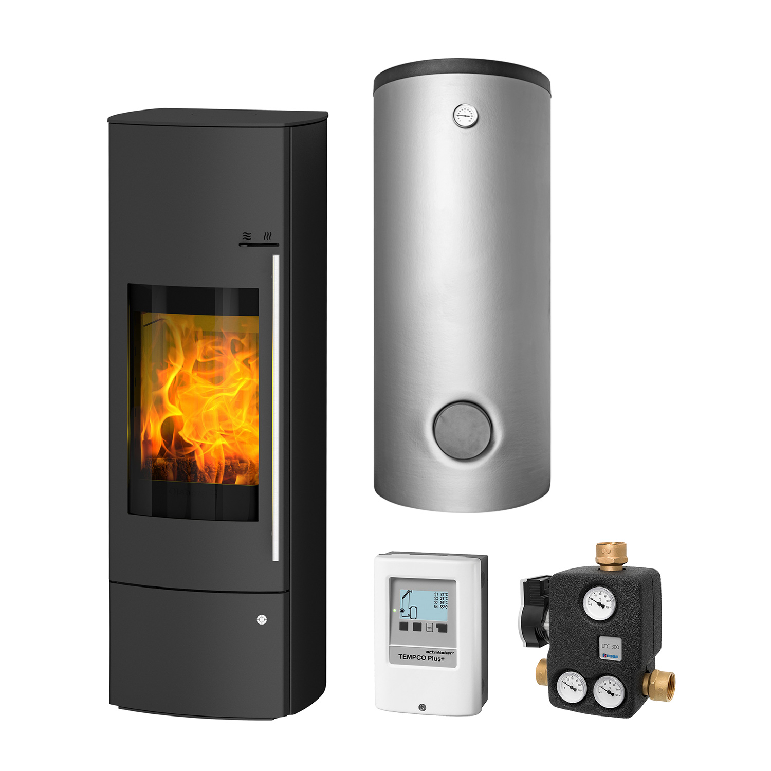 Olsberg Nevado Aqua Compact Stahl Schwarz Set + Pufferspeicher 500 Olsberg Nevado Aqua Compact Stahl Schwarz Set + Pufferspeicher 500