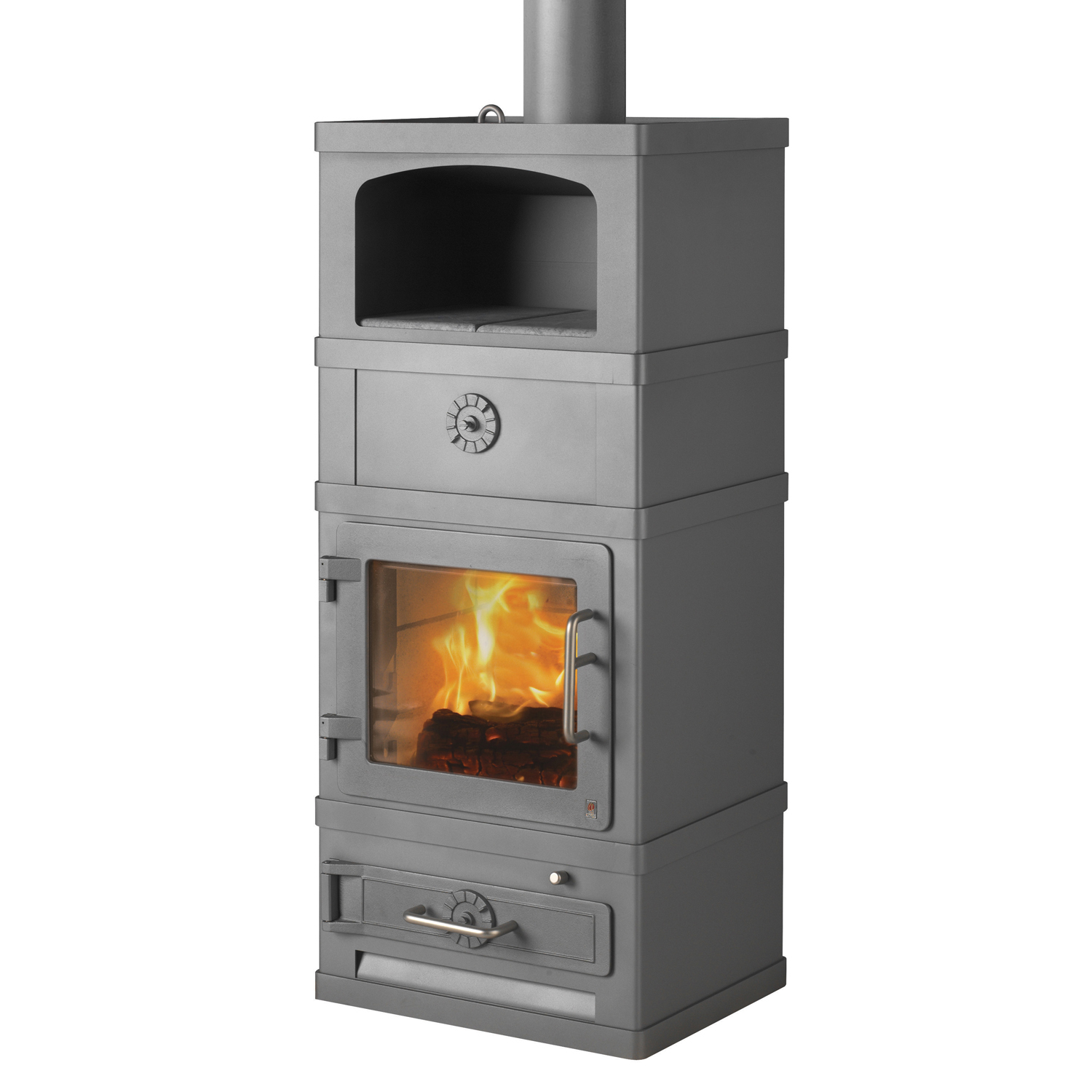 Lotus 2060 Kaminofen mit Warmhaltefach Grau, Rauchabgang oben + 1 m³ Kaminholz gratis