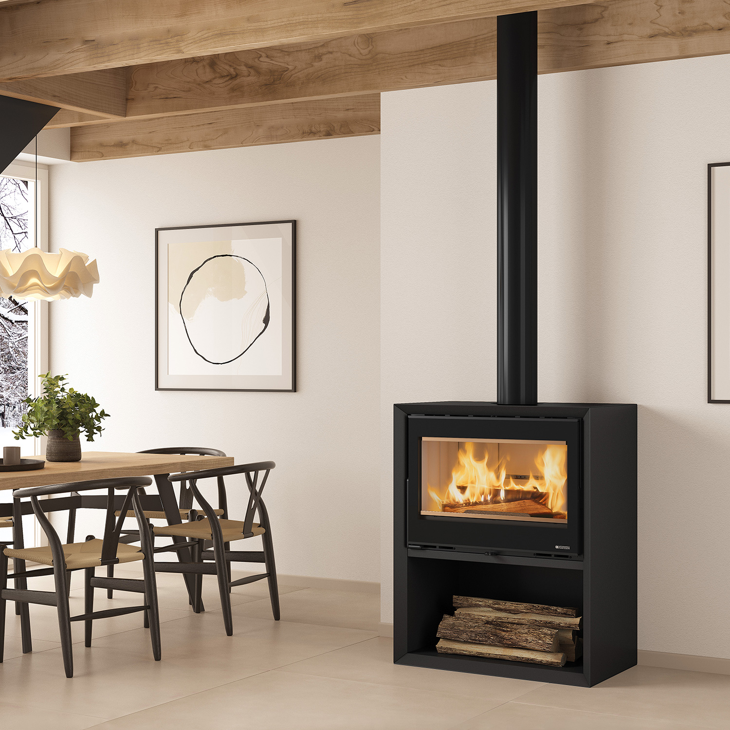 La Nordica Prestige Line Dante Kaminofen Stahl Mattschwarz mit Holzfach