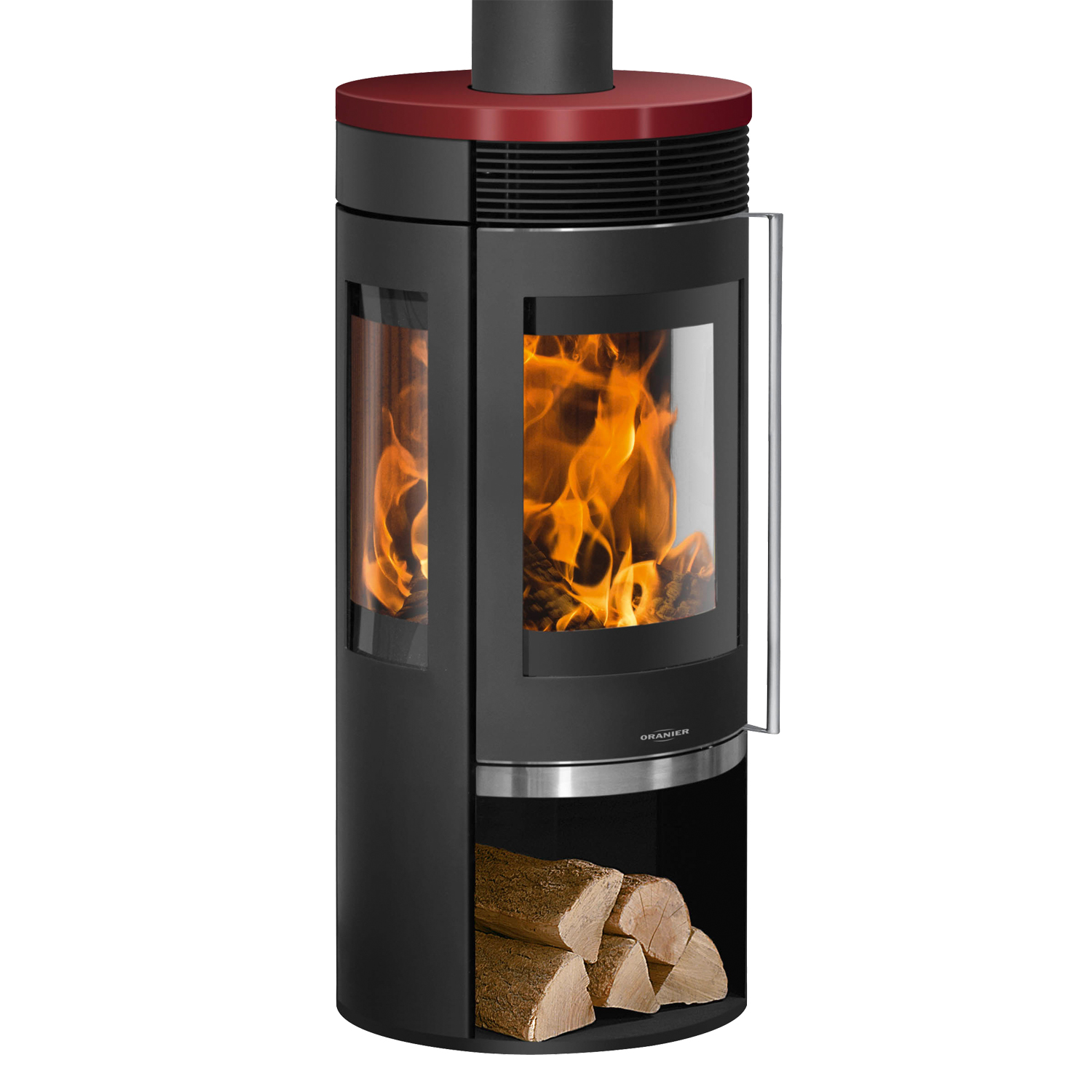 Oranier Rota TRE 2.0 Kaminofen Stahl Schwarz mit Keramik-Abdeckplatte Bordeauxrot