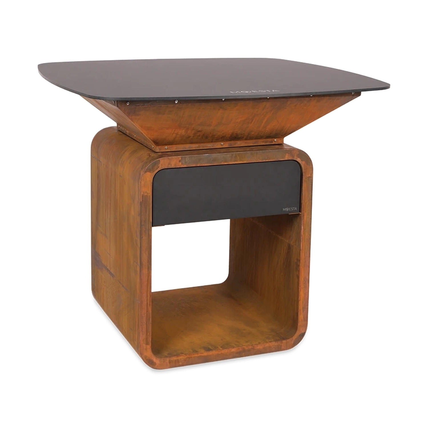 Moesta One Table Corten mit Paperplank Tischplatte