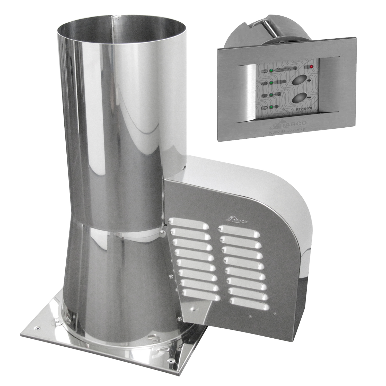 Rauchgasventilator GCK150 mit Bodenplatte + 12-Stufen-Regler Unterputz, Edelstahl Rauchgasventilator GCK150 mit Bodenplatte + 12-Stufen-Regler Unterputz, Edelstahl
