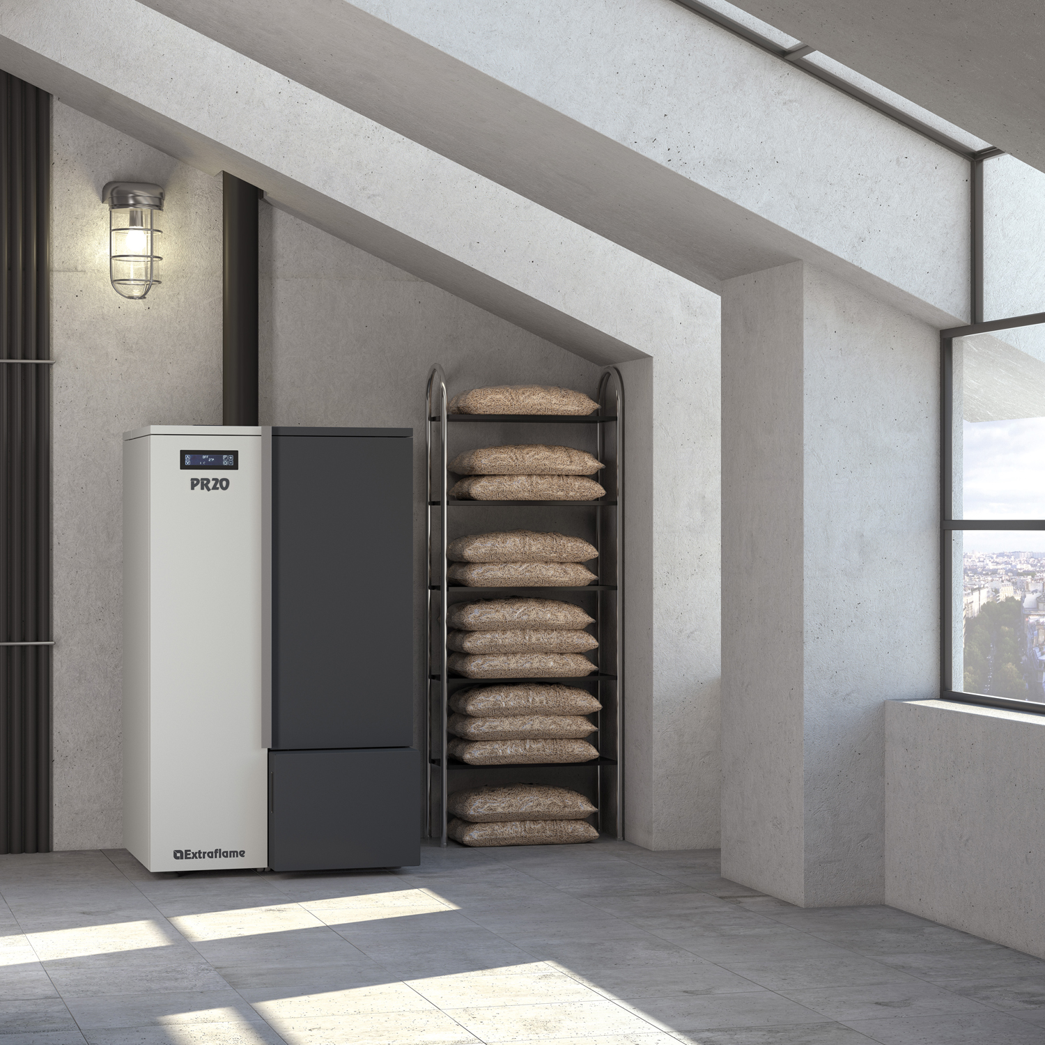 Extraflame Evolution Line PR20 Pelletkessel Stahl Weiss-Grau Extraflame Evolution Line PR20 Pelletkessel Stahl Weiss-Grau