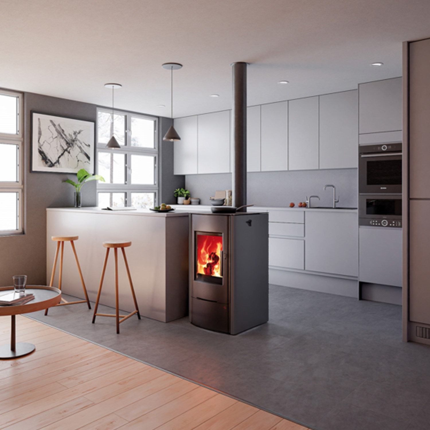 Haas+Sohn ELLMAU COOK easy Kaminofen mit Glaskeramik-Kochplatte perl-schwarz