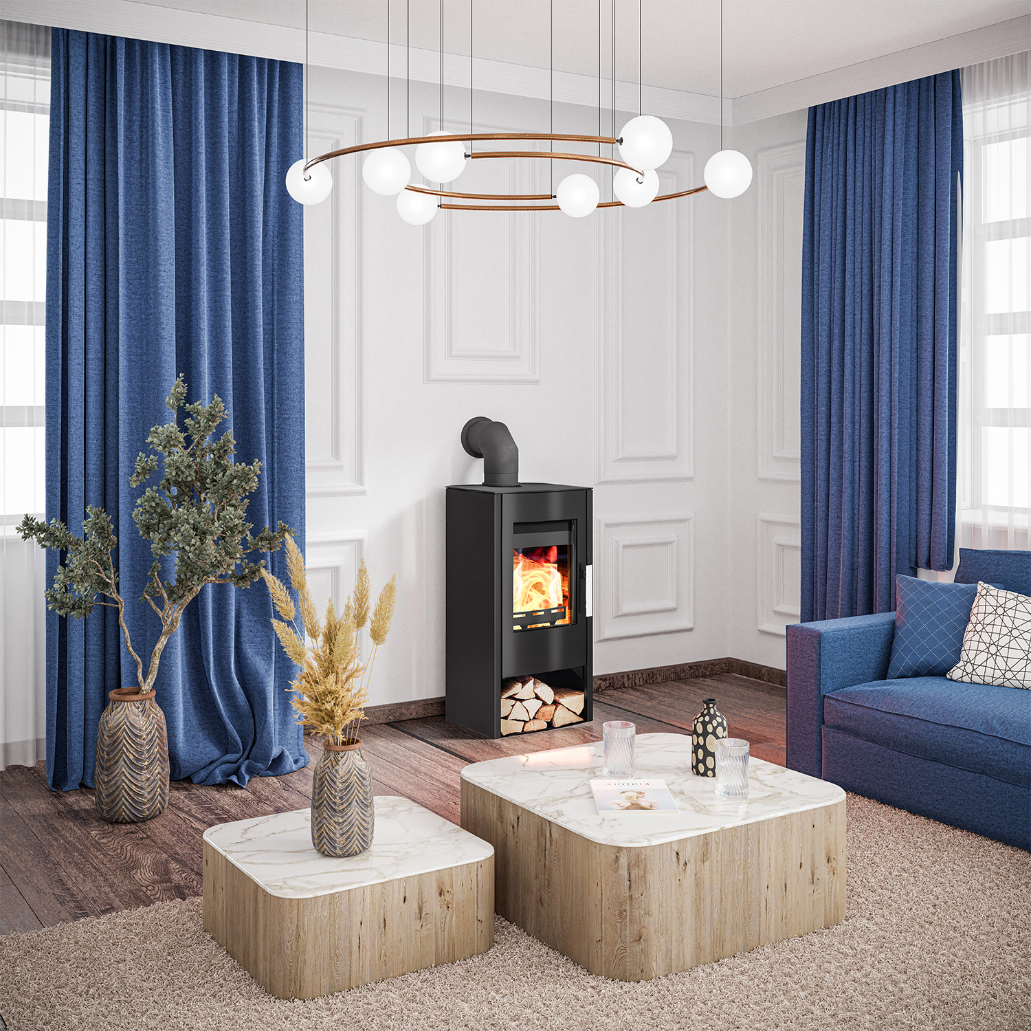 Haas+Sohn RUBUS easy Kaminofen Stahl mit Holzfach tief-schwarz