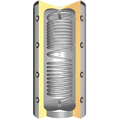 Juratherm Pufferspeicher mit spiralförmigem Innenleben.