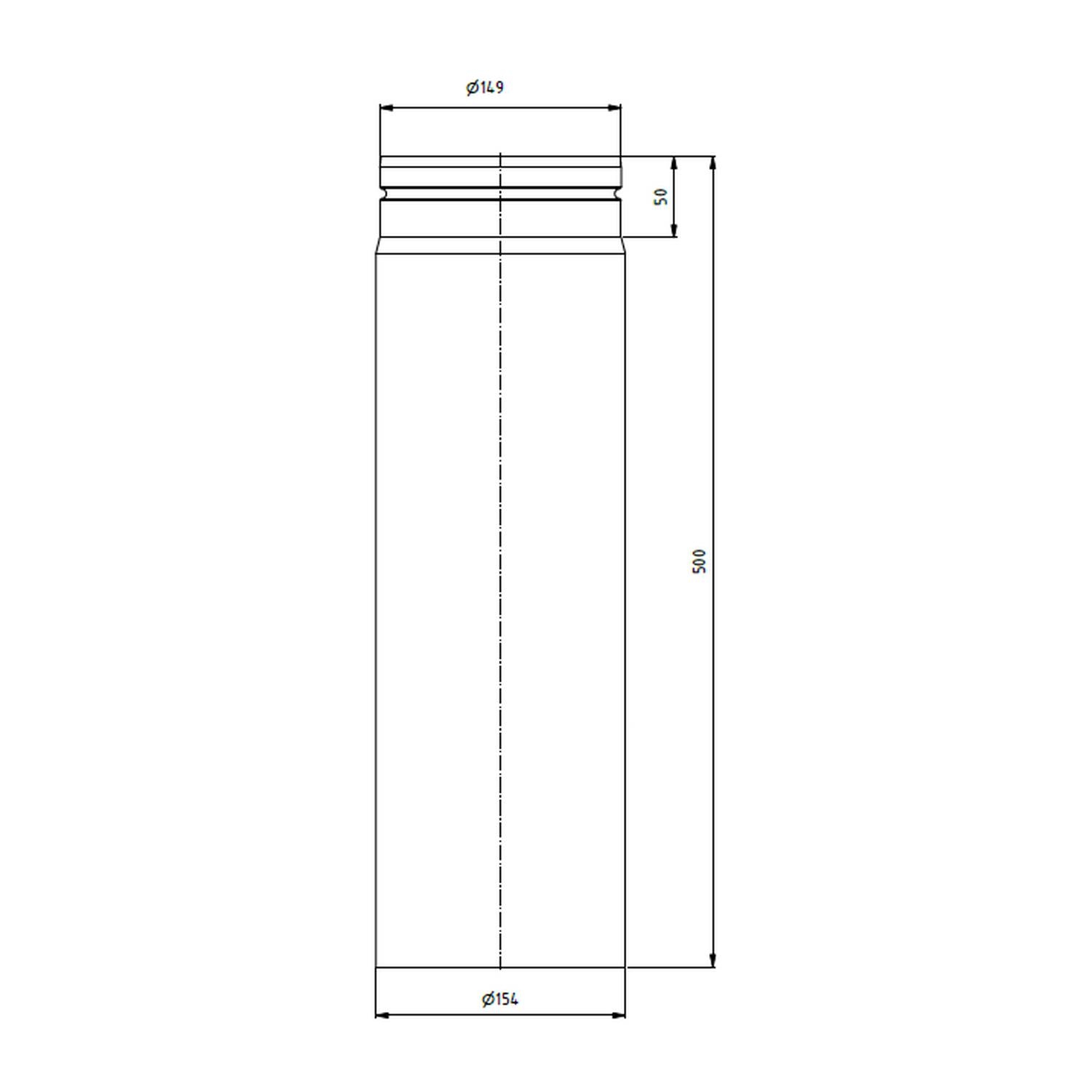 Raik Lifestyle Längenelement Durchmesser 150x500x2,00mm eingezogen mit Dichtung schwarz für Rauchrohr/ Ofenrohr